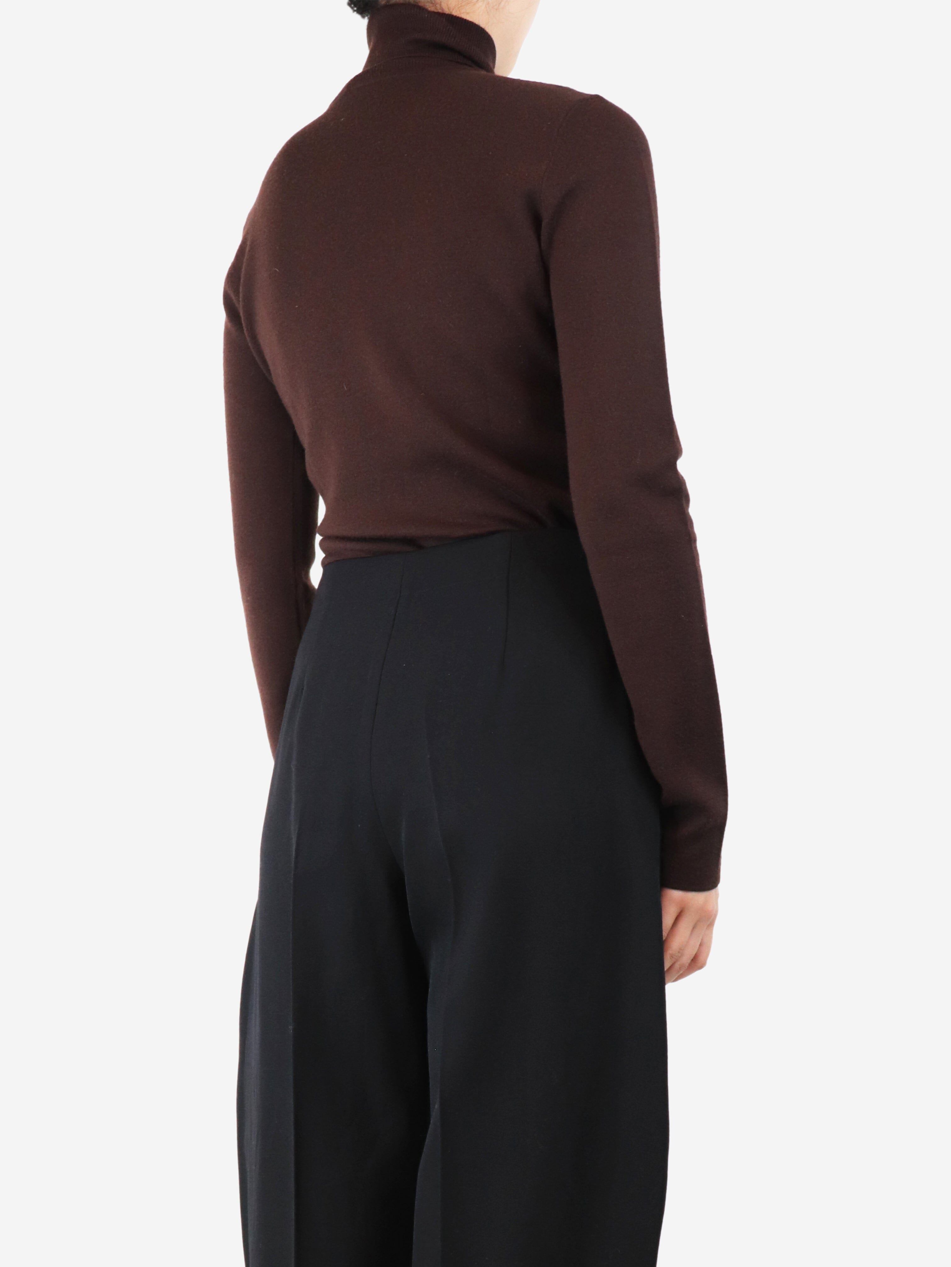 Brown Funnel Neck Sweater for Women - Size M - Cozy Knit Pullover for Fall & Winter, Casual Outfits and Layering