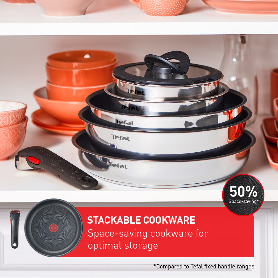 Tefal Ingenio Emotion Induction Non-Stick Stainless Steel 4-Piece Frypan Set - Perfect for Induction Cooktops, Gas & Electric Stoves - Ideal for Sautéing, Frying & Cooking Family Meals