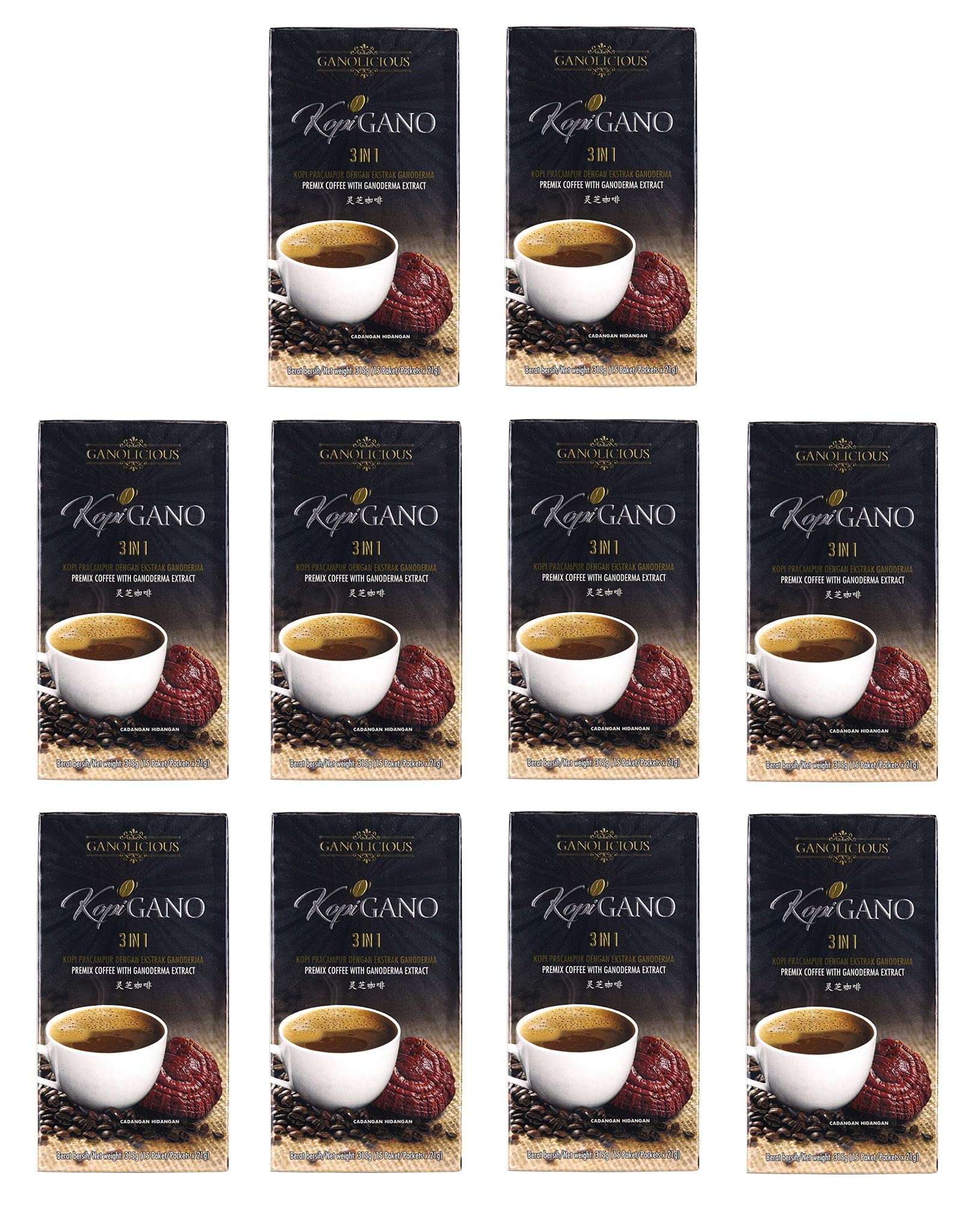 Premium Ganoderma 3-in-1 Coffee with Reishi Mushroom Extract - 150 Instant Coffee Sachets (10 Boxes) - Immune Support & Energy Boost for Home, Office & Travel