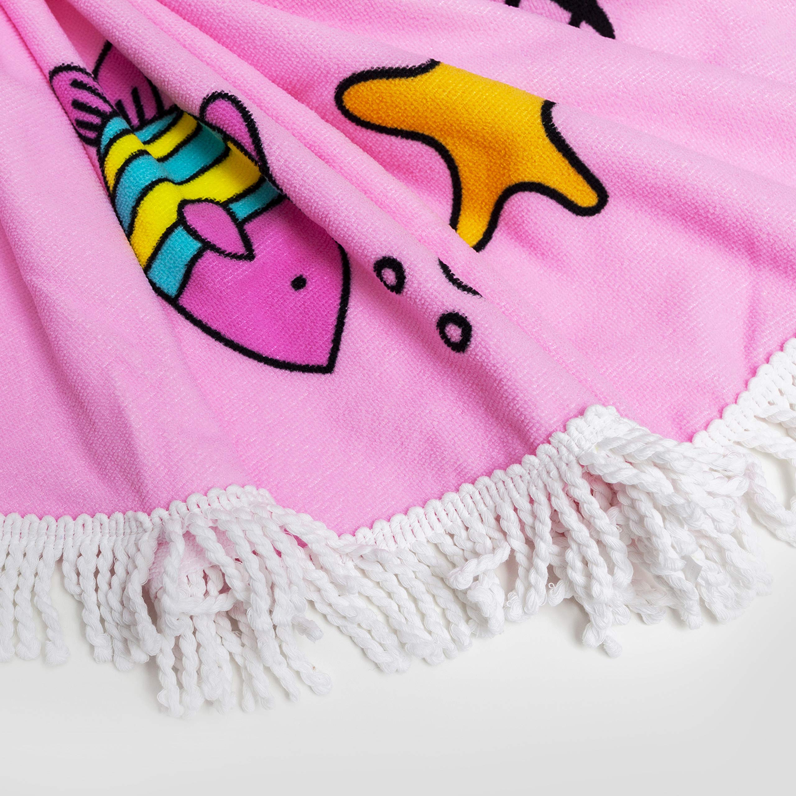 Mermaid Kisses Starfish Wishes 5 ft Round Ultra Soft & Absorbent Microfiber Beach Towel Blanket with Tassels - Perfect for Beach, Pool, Picnic, Yoga & Outdoor Activities