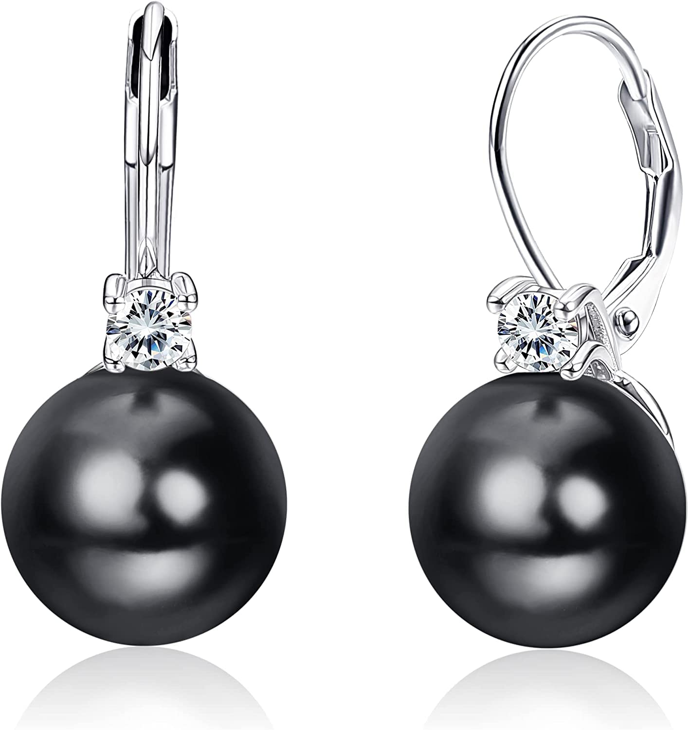925 Sterling Silver Pearl Earrings for Women - 18k White Gold Plated Drop Earrings with Cubic Zirconia & Freshwater Pearls - Leverback Dangle Stud Earrings for Wedding, Party & Special Occasions - Gift Box Included
