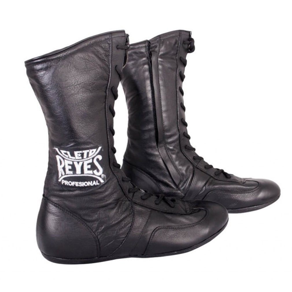 Cleto Reyes Leather High Top Lace Up Boxing Shoes for Men - Professional Training & Competition Boxing Footwear - Black