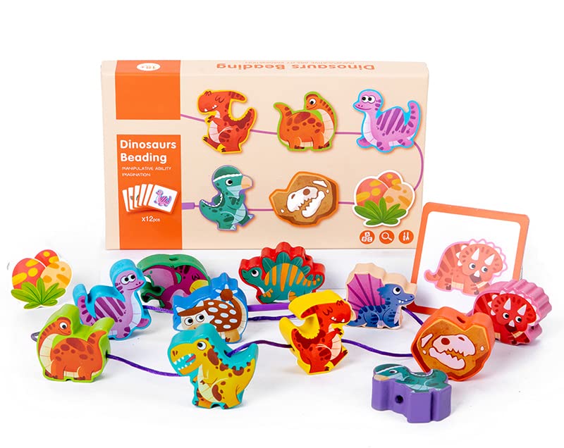 Montessori Wooden Threading Toys for Toddlers - Dinosaur, Traffic, Space, Insects, Animals & Fruits Lacing Beads - Fine Motor Skills Learning Toys for Preschool Boys & Girls - Perfect for Classroom, Homeschool & Early Childhood Development Activities