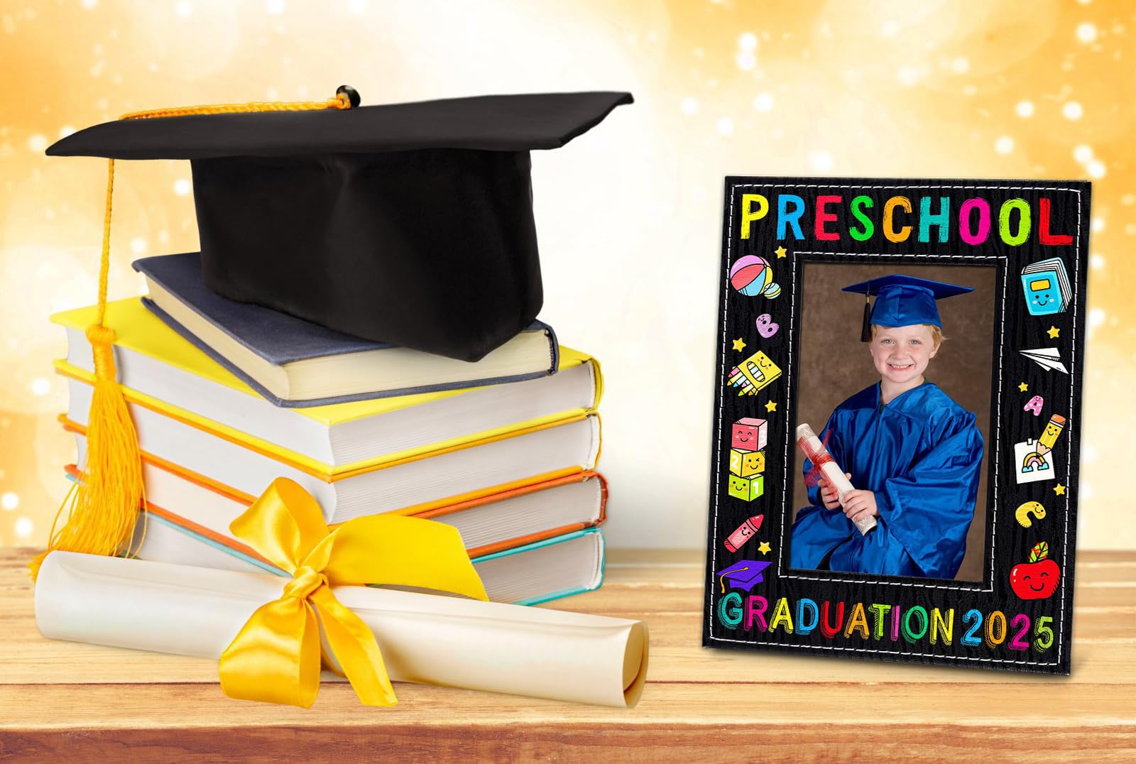 PETCEE 4x6 Preschool Graduation Picture Frame - 2025 Pre-K Graduation Gift for Kids, Boys & Girls | Perfect for Classroom Decor, Nursery Wall Art & Kindergarten Graduation Party Decorations