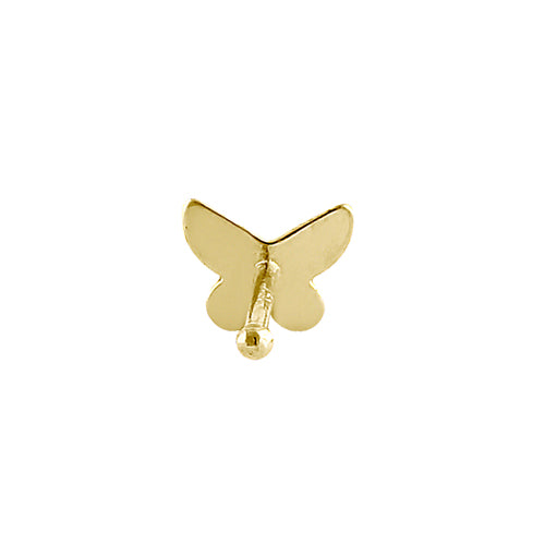 14K Solid Yellow Gold Tiny Butterfly Nose Stud - Dainty & Hypoallergenic Straight Nose Ring for Everyday Wear & Special Occasions