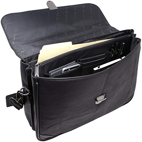 Alpine Swiss Genuine Leather Business Briefcase - Professional Portfolio Organizer with Secure Flap Lock - Perfect for Office, Business Travel & Corporate Meetings