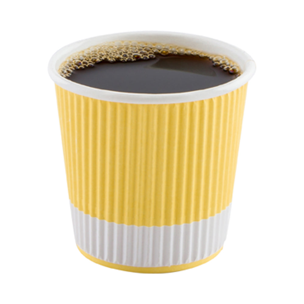 4 oz Light Yellow Disposable Paper Coffee Cups with Ripple Wall - 2.5