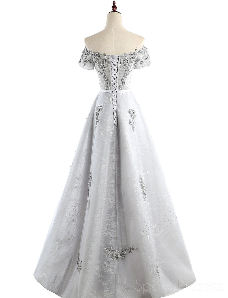Elegant Gray Lace Beaded Off-Shoulder Long Evening Prom Dress for Women - Perfect for Formal Dances, Weddings & Special Occasions | Custom Sizing Available | Style 17219
