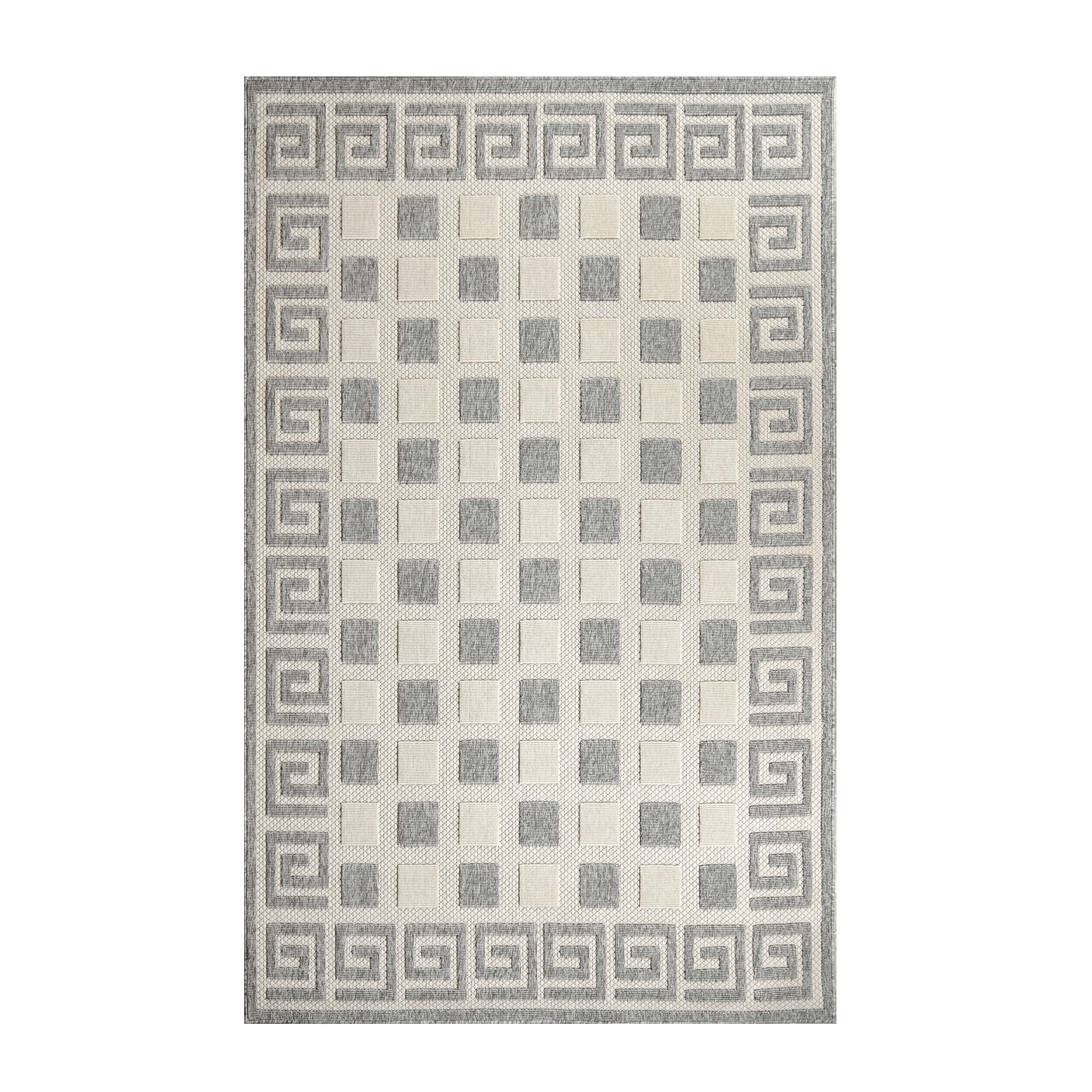 Modern Geometric Greek Key Pattern Rug - Non-Slip Indoor Outdoor Area Carpet for Living Room, Bedroom, Patio & Deck - Soft & Durable Home Decor