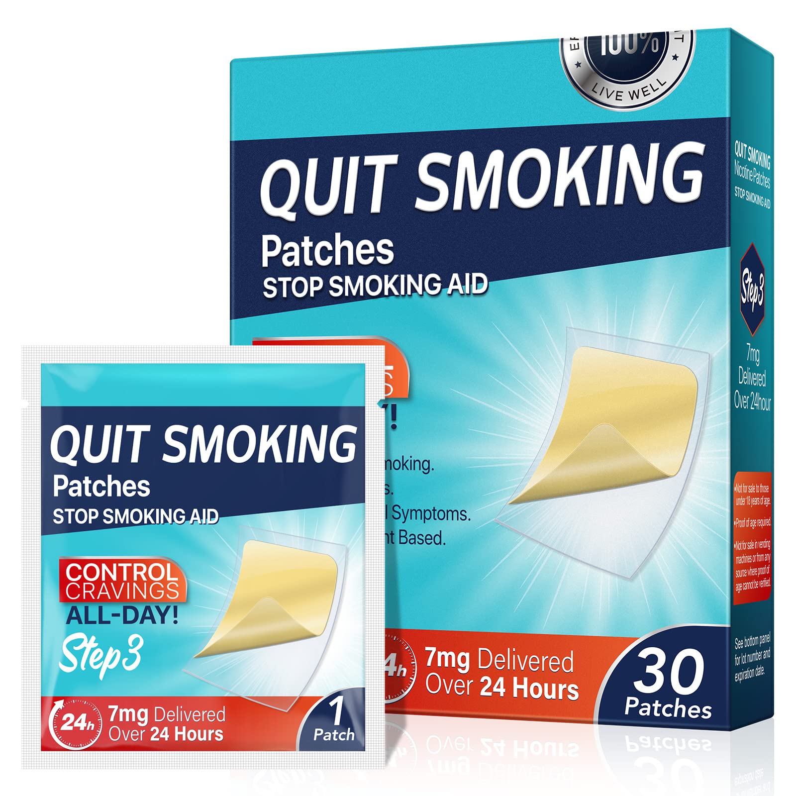SDJUFE Step 3 Nicotine Patches 7mg, 30 Count - Stop Smoking Aid for Effective Smoking Cessation | Perfect for Quitting Cigarettes at Work or Home