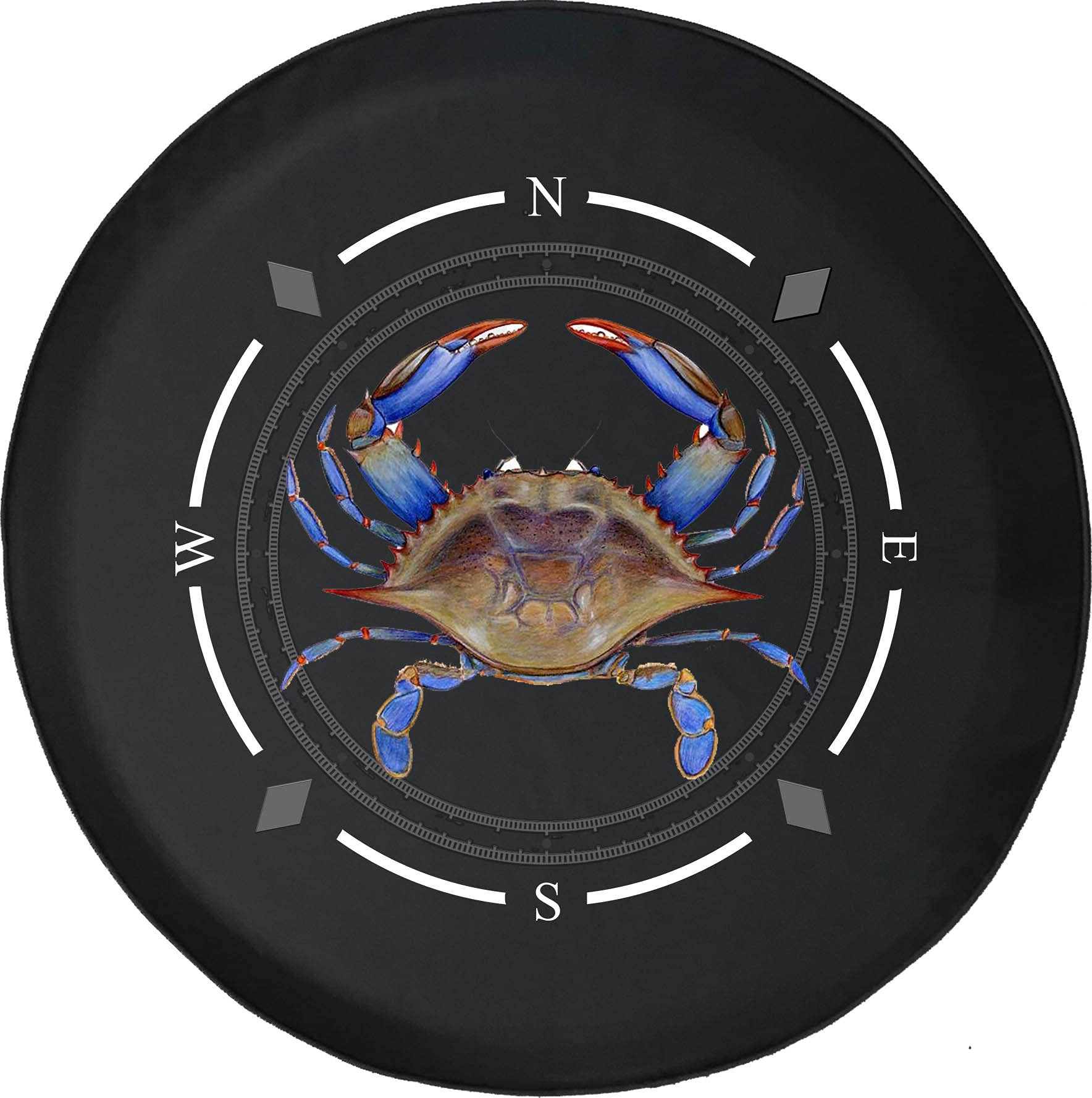 American Unlimited Spare Tire Cover with Compass Design - Blue Ocean Crab Pattern Wheel Cover for SUV, Trailer, RV Accessories | Universal Fit for Most Vehicles | Perfect for Off-Road Adventures & Camping Trips