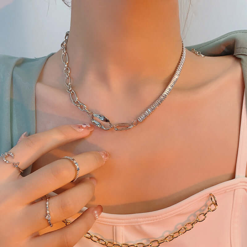 Asymmetric Geometric Box Chain Choker Necklace for Women - Trendy Layering Jewelry Piece for Parties, Date Night & Everyday Wear | HN2037