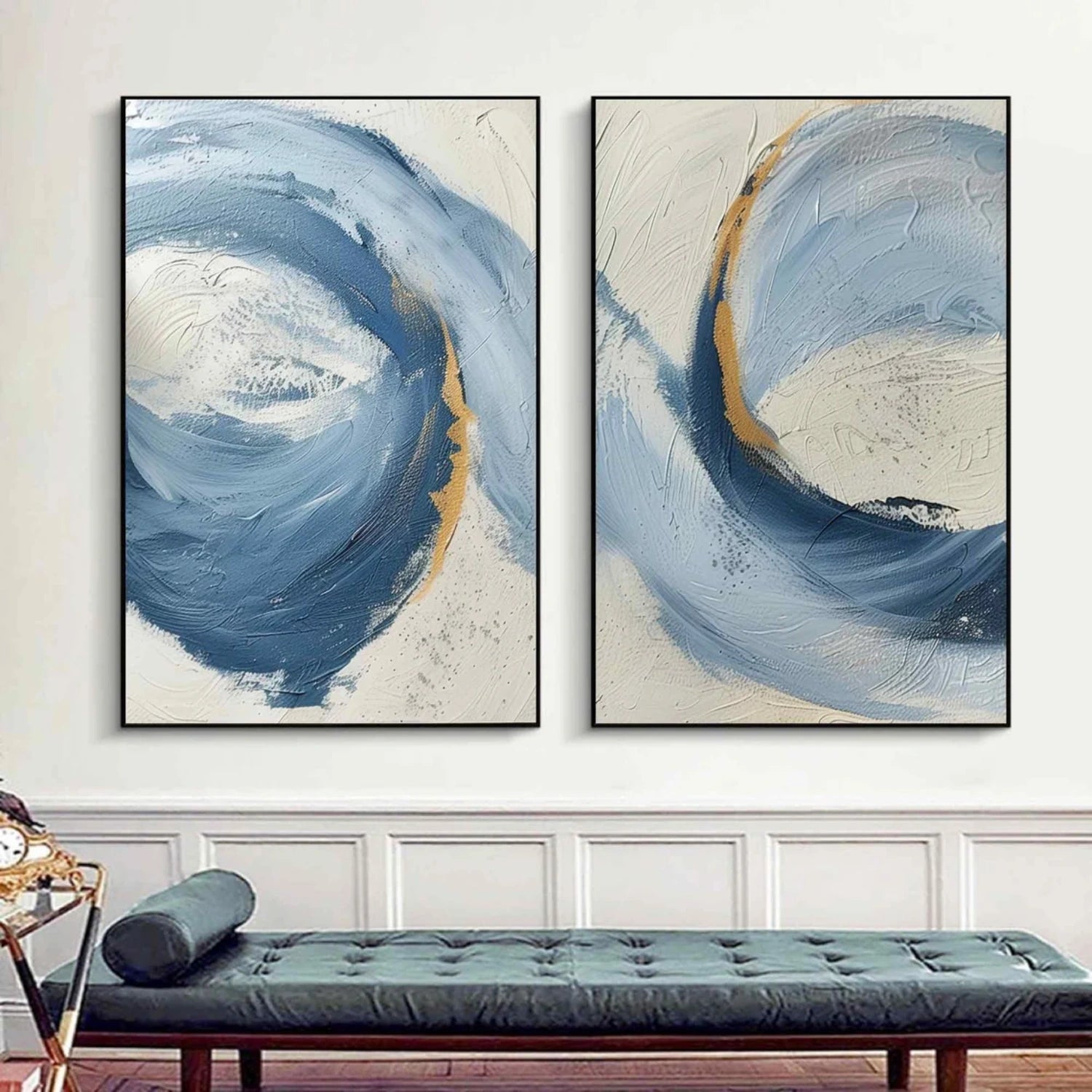 Custom Size Abstract Wall Art Set of 2 - Modern Canvas Paintings for Living Room & Bedroom Decor #AB 414