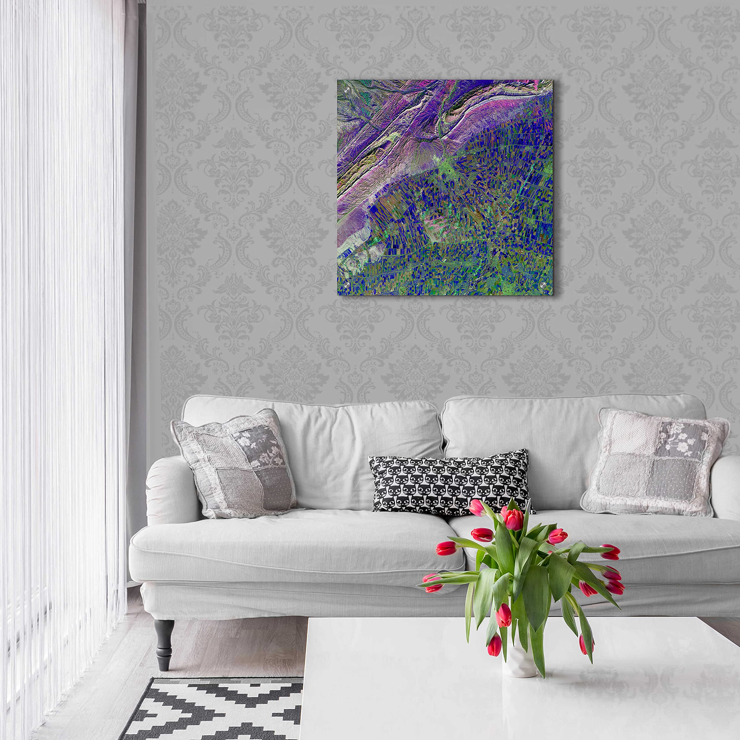 Earth as Art: Deep Blue Cubism Acrylic Glass Wall Art - 24x24 Inches Modern Abstract Canvas Print for Living Room, Bedroom & Office Decor