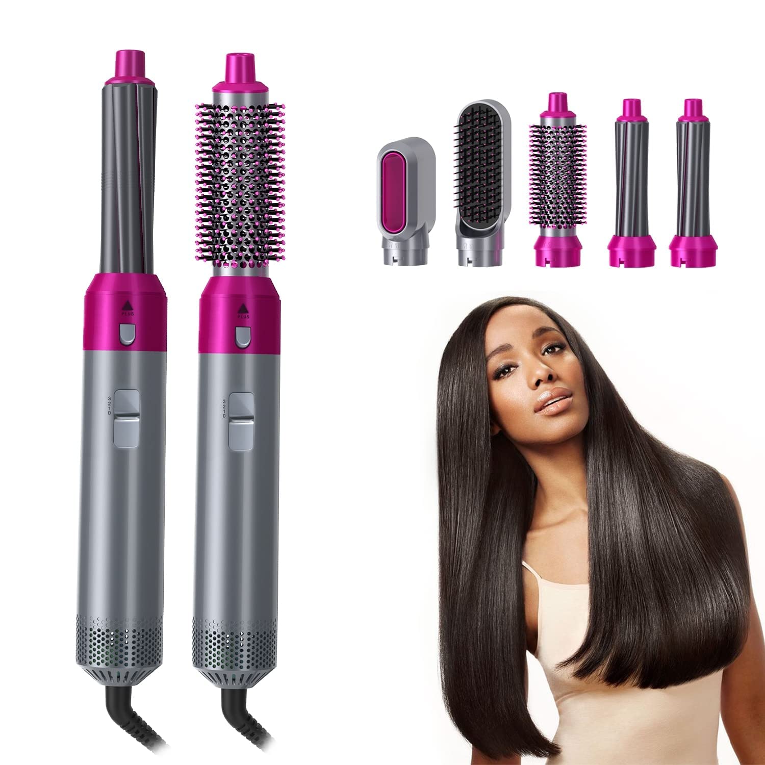 SHOPECOM 3 in 1 Multifunctional Hot Hair Brush with Hair Dryer & Curler - Volumizing Hair Straightener, Rotating Styling Brush, Blow Dry Diffuser for Smooth, Wavy or Curly Hair - Perfect for Home, Salon & Travel Use