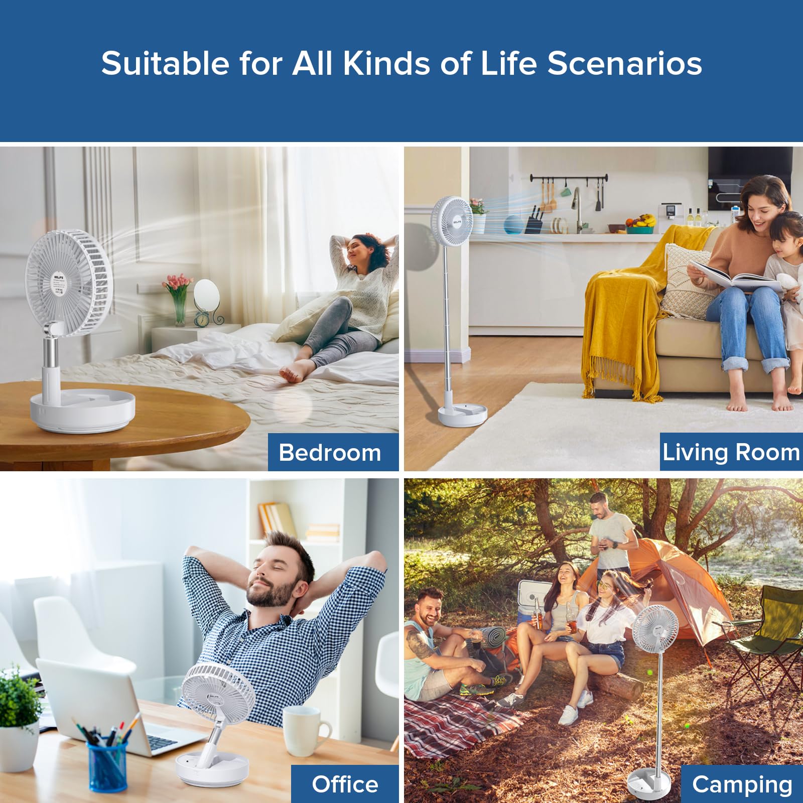 Belife X8 Portable Fan - 7200mAh Rechargeable Battery, USB-Powered Oscillating Desk & Floor Fan with Remote - Foldable Telescopic Design for Home, Office, Camping & Travel - 7.7