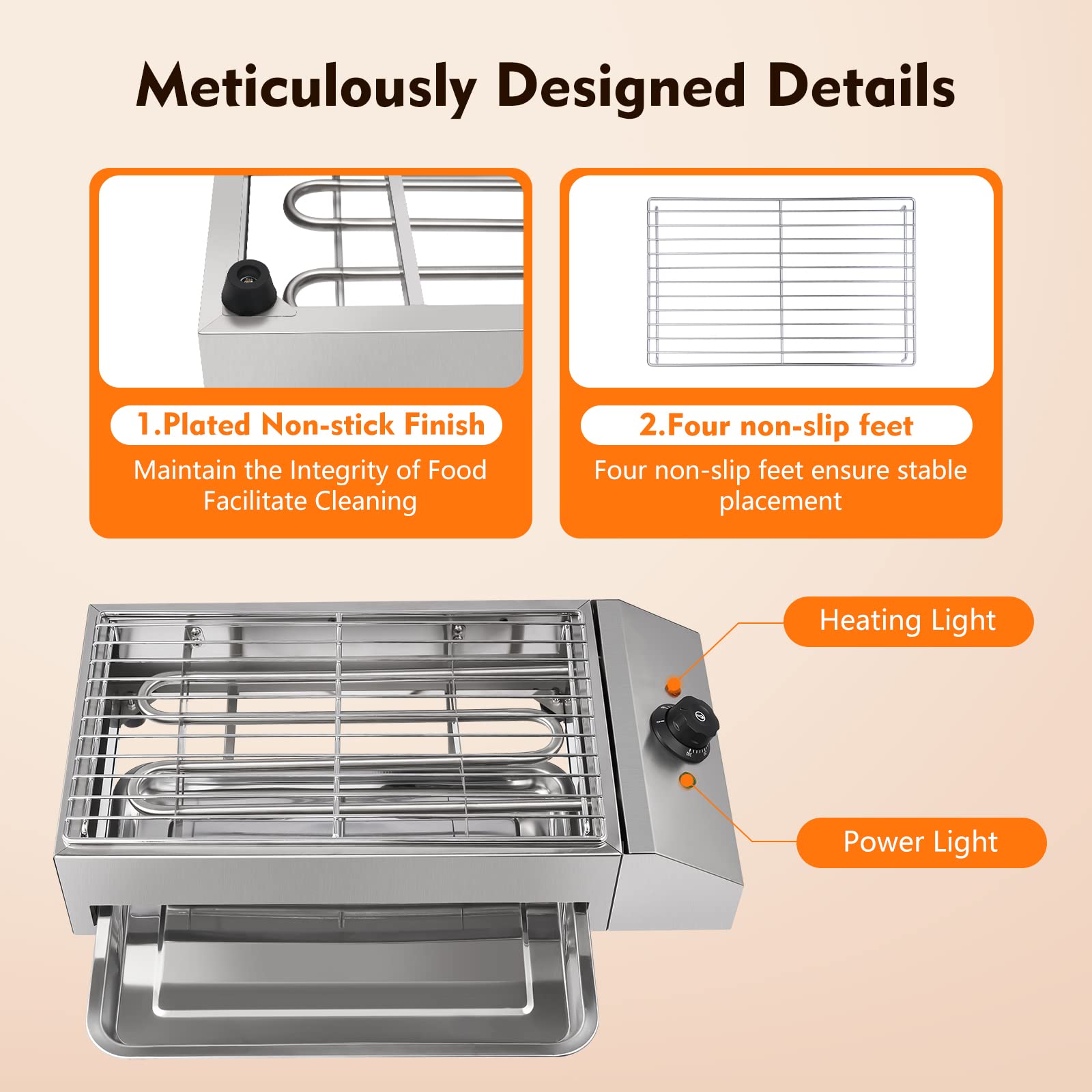 1800W Electric Grill for Outdoor & Indoor Cooking - Stainless Steel BBQ Grill with Smokeless Griddle, Extra-Large Drip Tray & Temperature Control (122-572°F) | Perfect for Backyard Parties, Camping & Restaurant Use