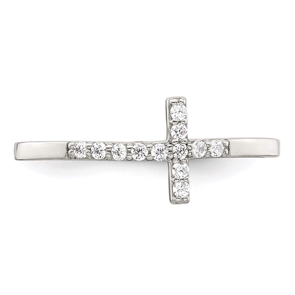 925 Sterling Silver Cubic Zirconia Sideways Cross Ring for Women - Elegant Religious Jewelry Gift for Her - Perfect for Church, Weddings & Everyday Wear