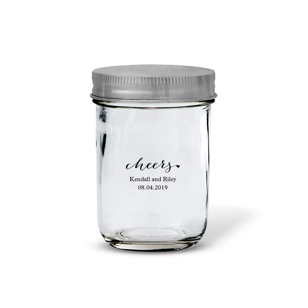 Custom Personalized 8oz Mason Jar Drinking Glasses with Lids - Full Color Print Wedding Favors (108 Pack) | Perfect for Weddings, Bridal Showers & Party Decorations