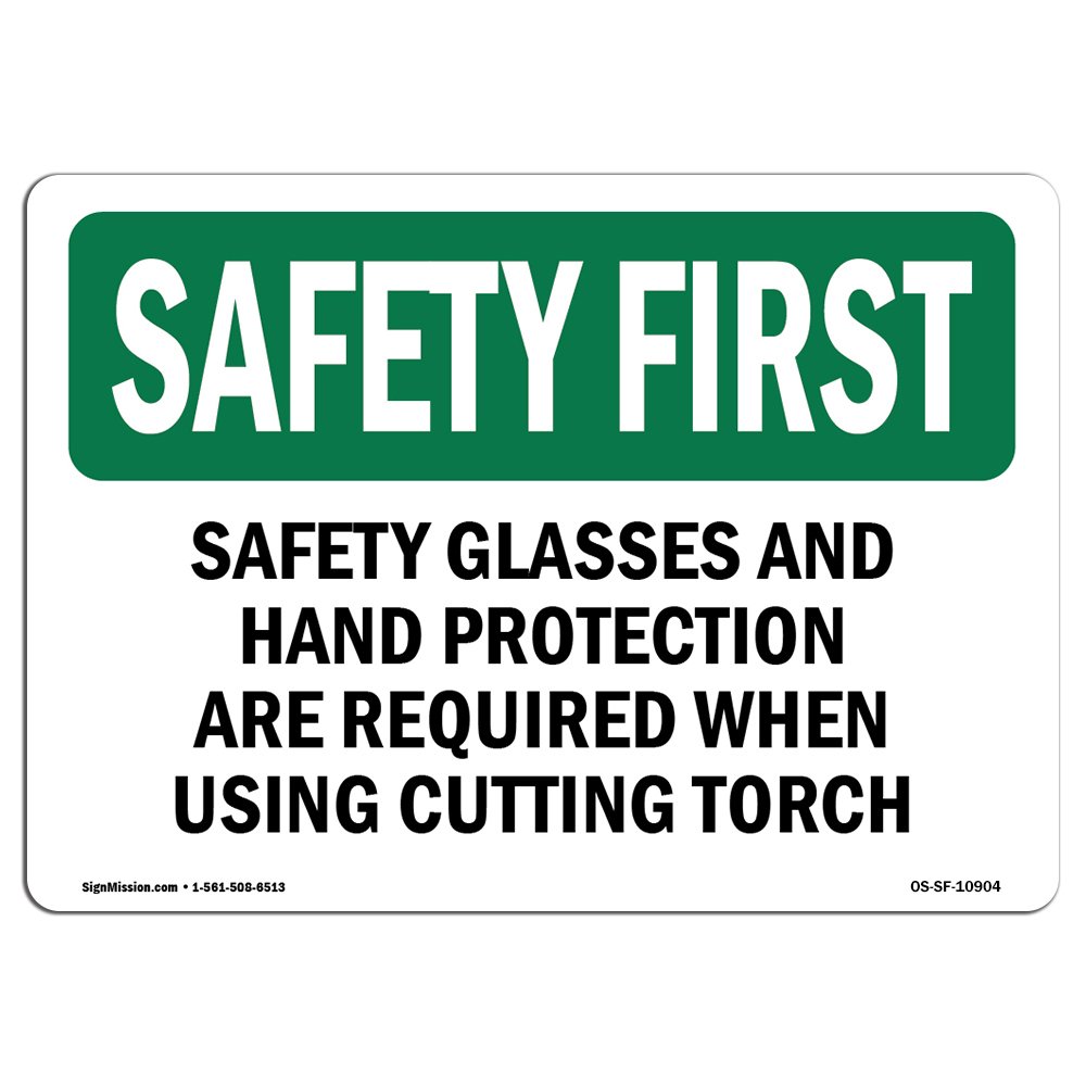 OSHA Safety First Sign - Safety Glasses & Hand Protection Required | Durable Vinyl Label Decal for Workplace Safety | Business, Construction Site & Warehouse Compliance | Made in USA | Perfect for OSHA Inspections & Hazard Area Warnings