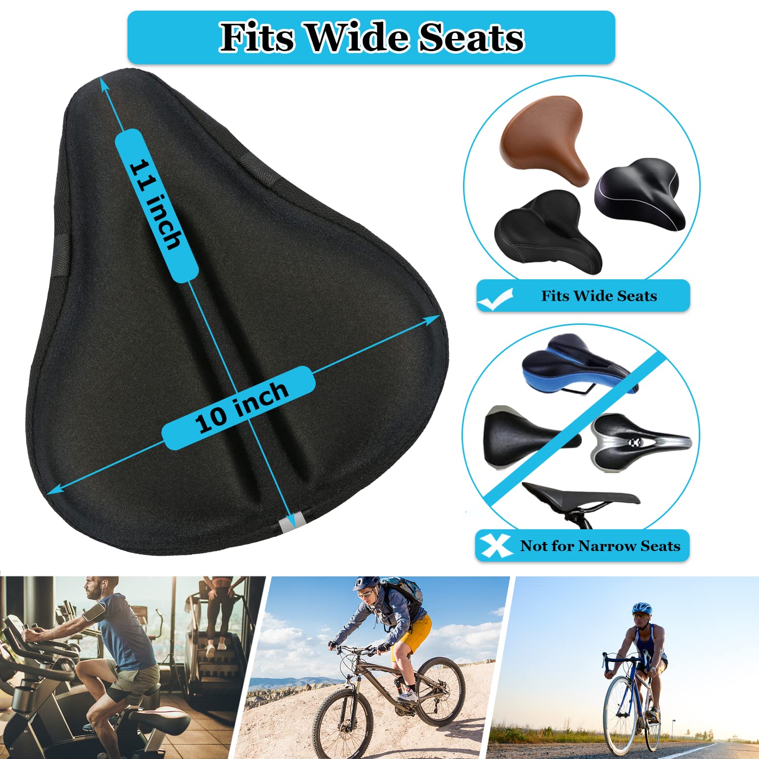 Comfortable Gel Bike Seat Cover for Women & Men - Padded Bicycle Saddle Cushion for Indoor/Outdoor Cycling, Spin Class, Mountain & Stationary Bikes | Perfect for Long Rides, Commuting & Exercise