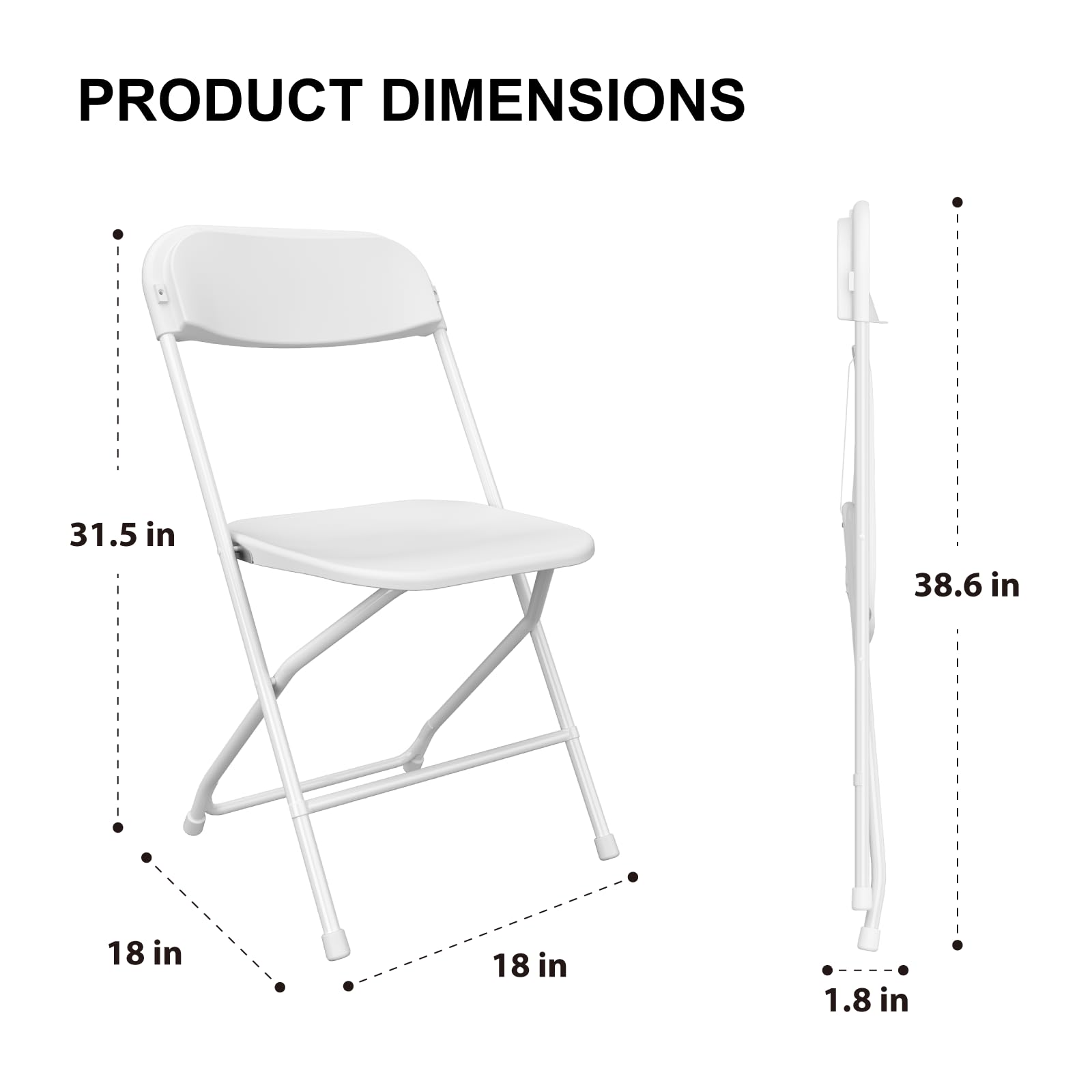 10 Pack White Plastic Folding Chairs - Heavy Duty Steel Frame Indoor/Outdoor Chairs for Wedding, Camping, Dining & Events - 350LBS Capacity - Perfect for Patio, Lawn, Backyard & Party Use