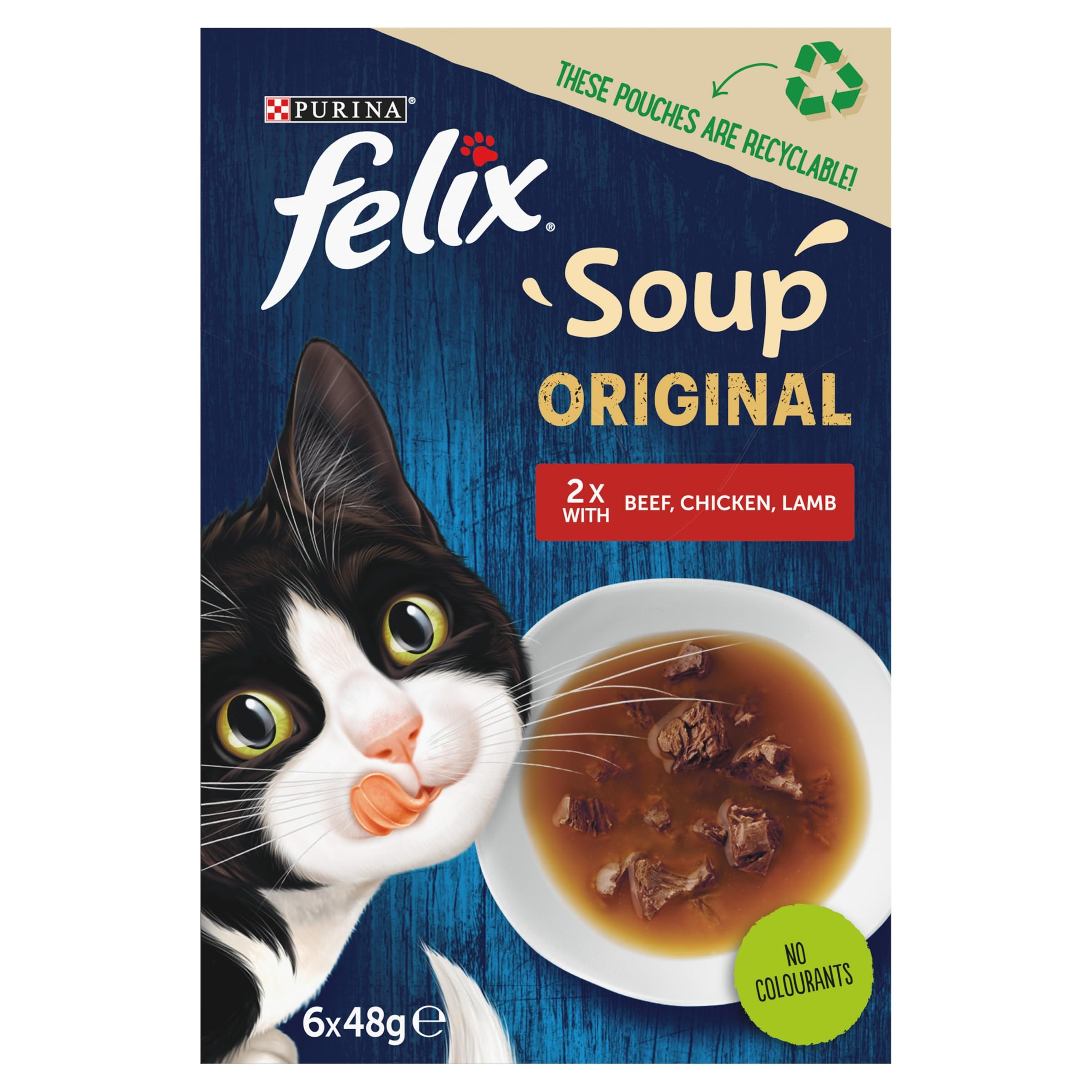 Premium Felix Soup Cat Food - Fish Selection (6x48g, Pack of 8) | Delicious Wet Cat Food for Adult Cats | Perfect for Mealtime, Travel & Treats