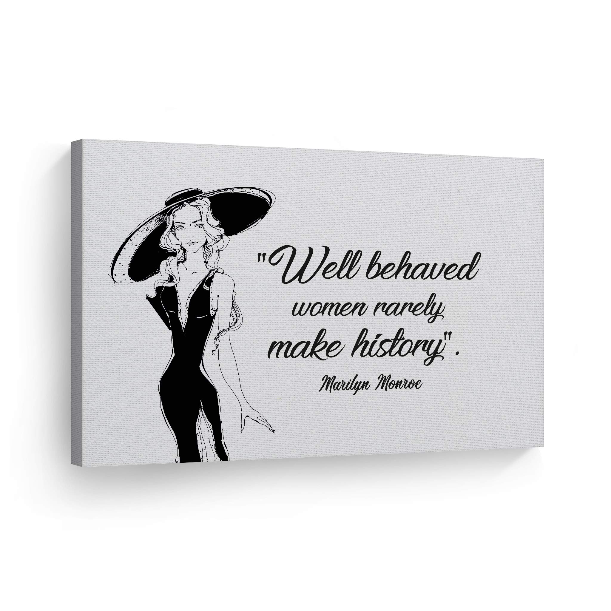 Smile Art Design 'Well Behaved Women Rarely Make History' Marilyn Monroe Quote Canvas Print - Glam Fashion Wall Art for Office, Teen Girl Room, Women's Dorm & Living Room Decor (30x40, Ready to Hang) - Perfect for Feminist Inspiration & Motivational Home Decor