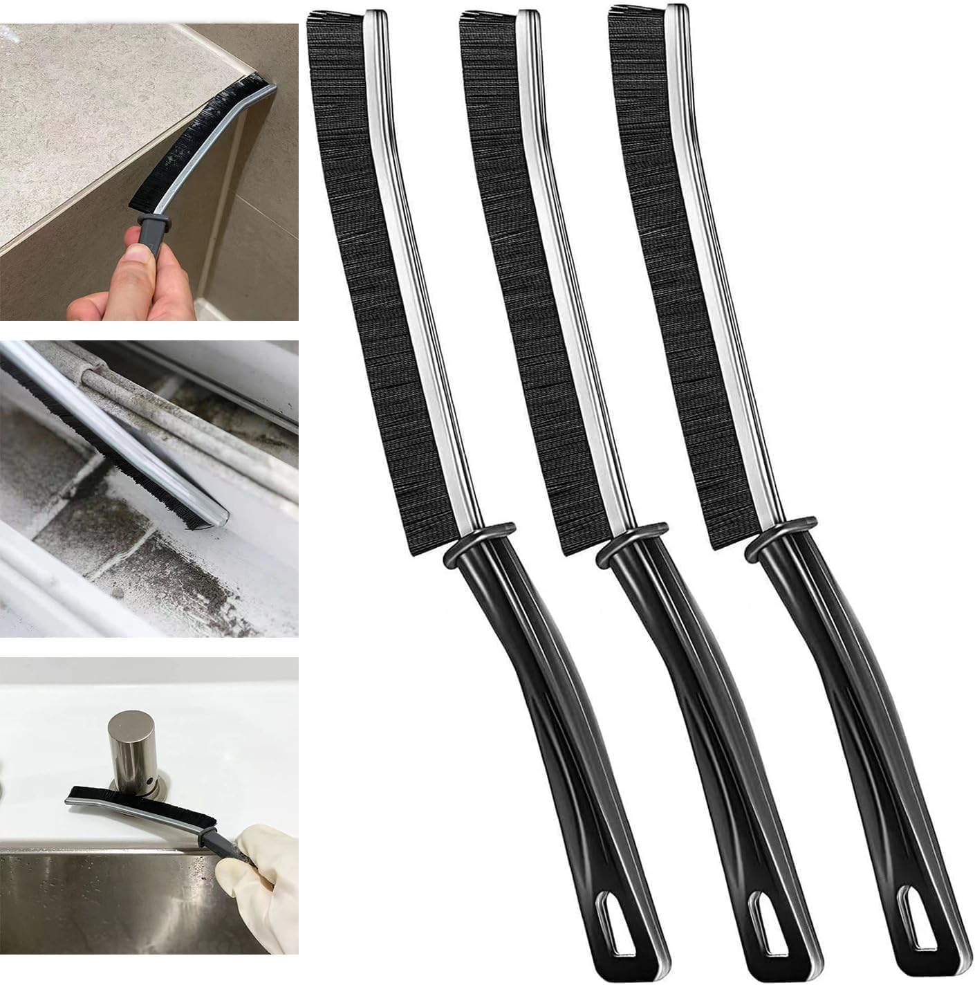 PRETOX Mini Gap Cleaning Brush Set of 3 - Hard Bristle Crevice Cleaner for Kitchen, Bathroom, Tiles & Windows - Multi-Purpose Cleaning Tool for Tight Spaces, Corners & Hard-to-Reach Areas - Ideal for Home, Toilet & Office Cleaning