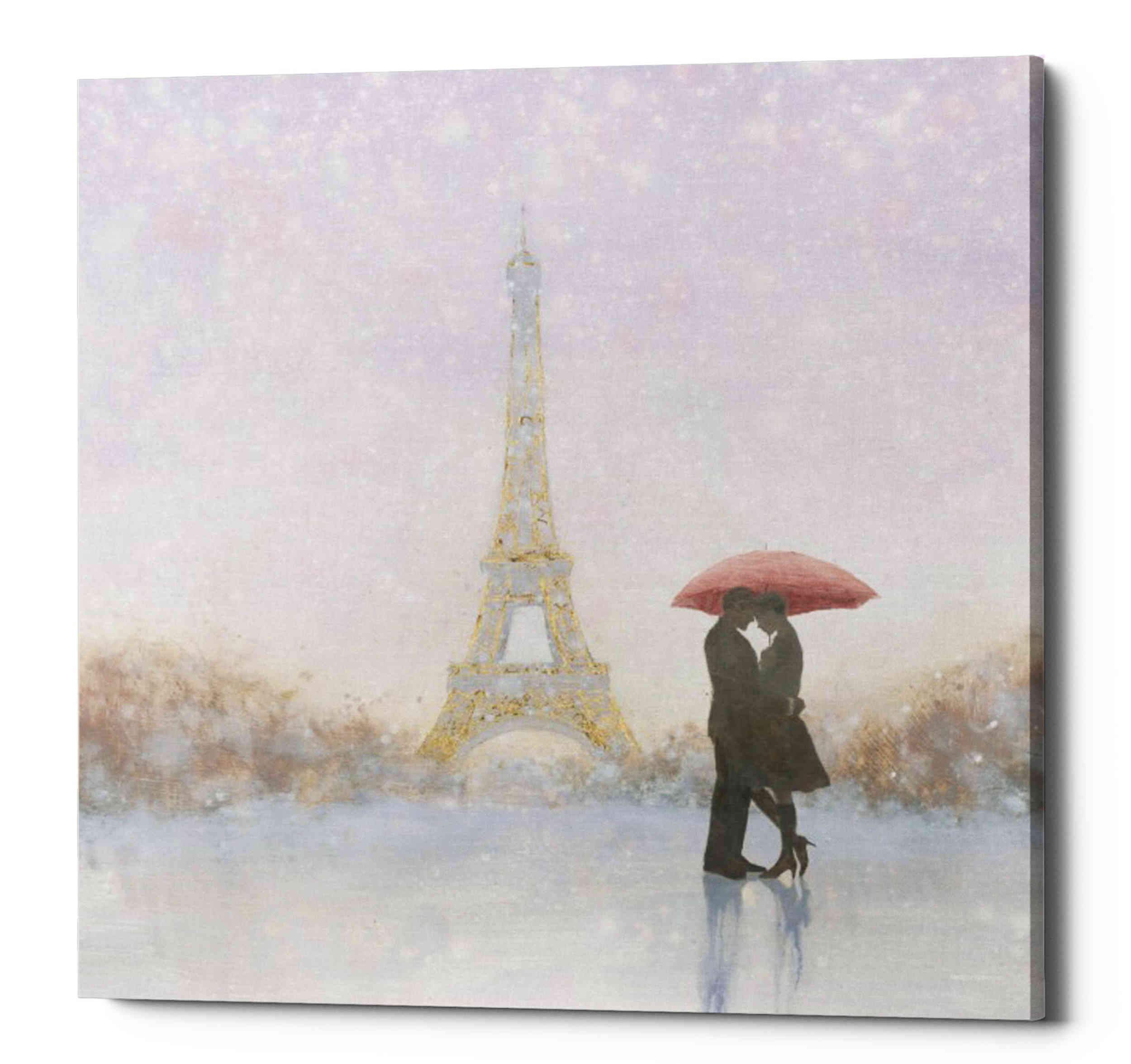 Eiffel Romance by Marco Fabiano - 18x18 Inch Parisian Canvas Wall Art for Living Room, Bedroom & Office Decor | Romantic Cityscape Painting | Ready to Hang Home Décor