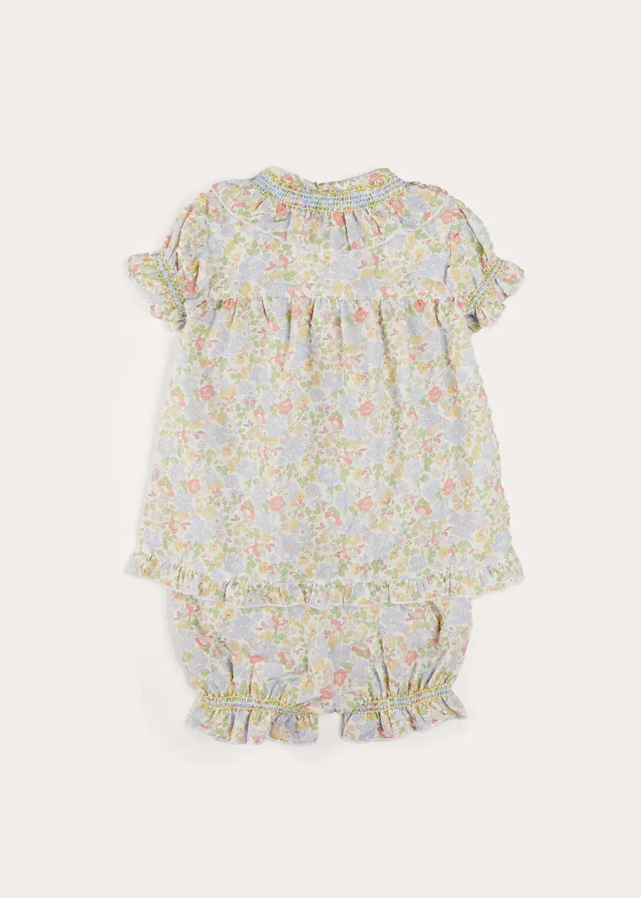 Clara Floral Ruffle Collar Short Sleeve Pajamas for Girls - Green Cotton Sleepwear (18 Months to 10 Years) | Comfortable Nightwear for Bedtime & Sleepovers
