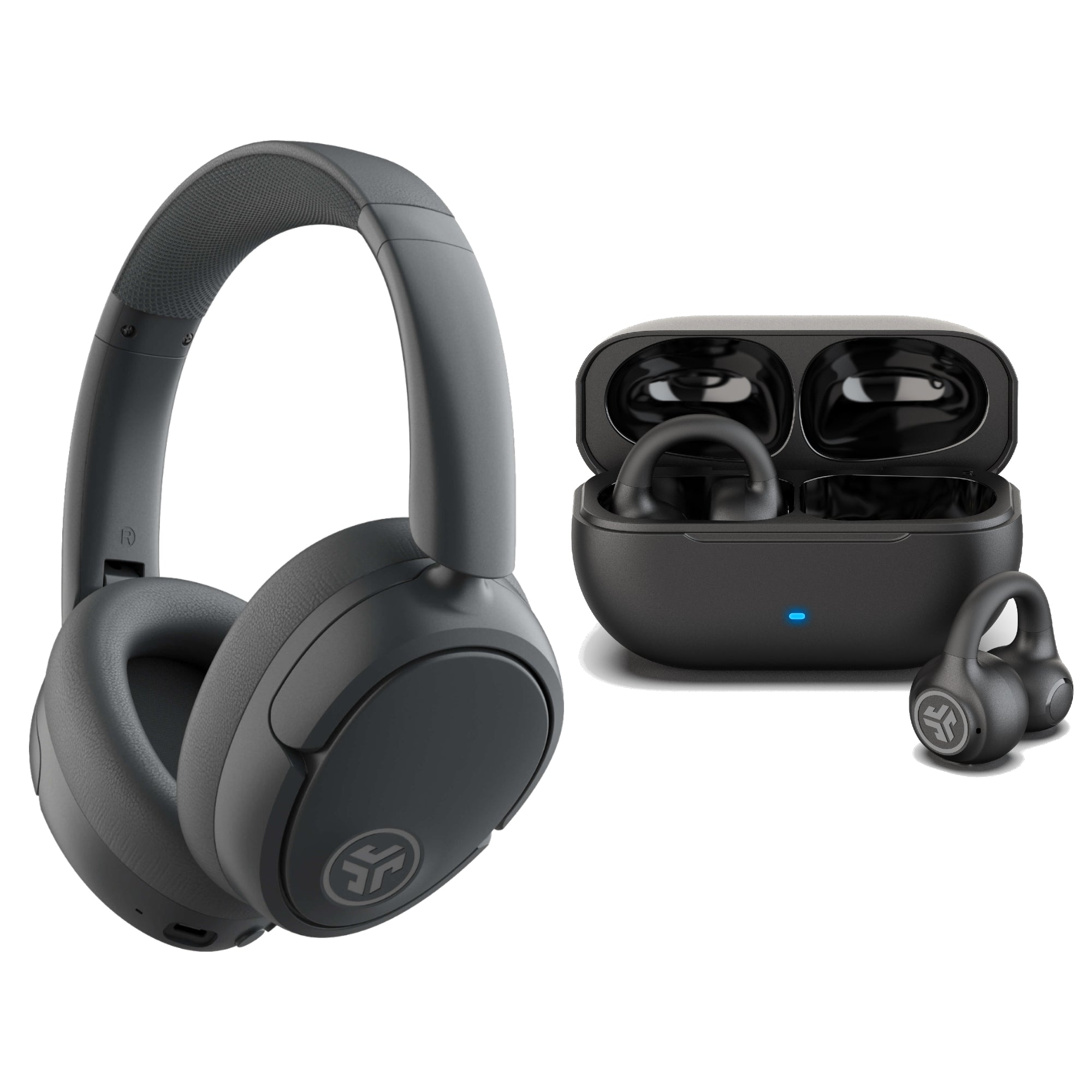 JBuds Lux Graphite & Flex Open Black Wireless Earbuds - Premium Sound for Workouts, Commuting & Everyday Use