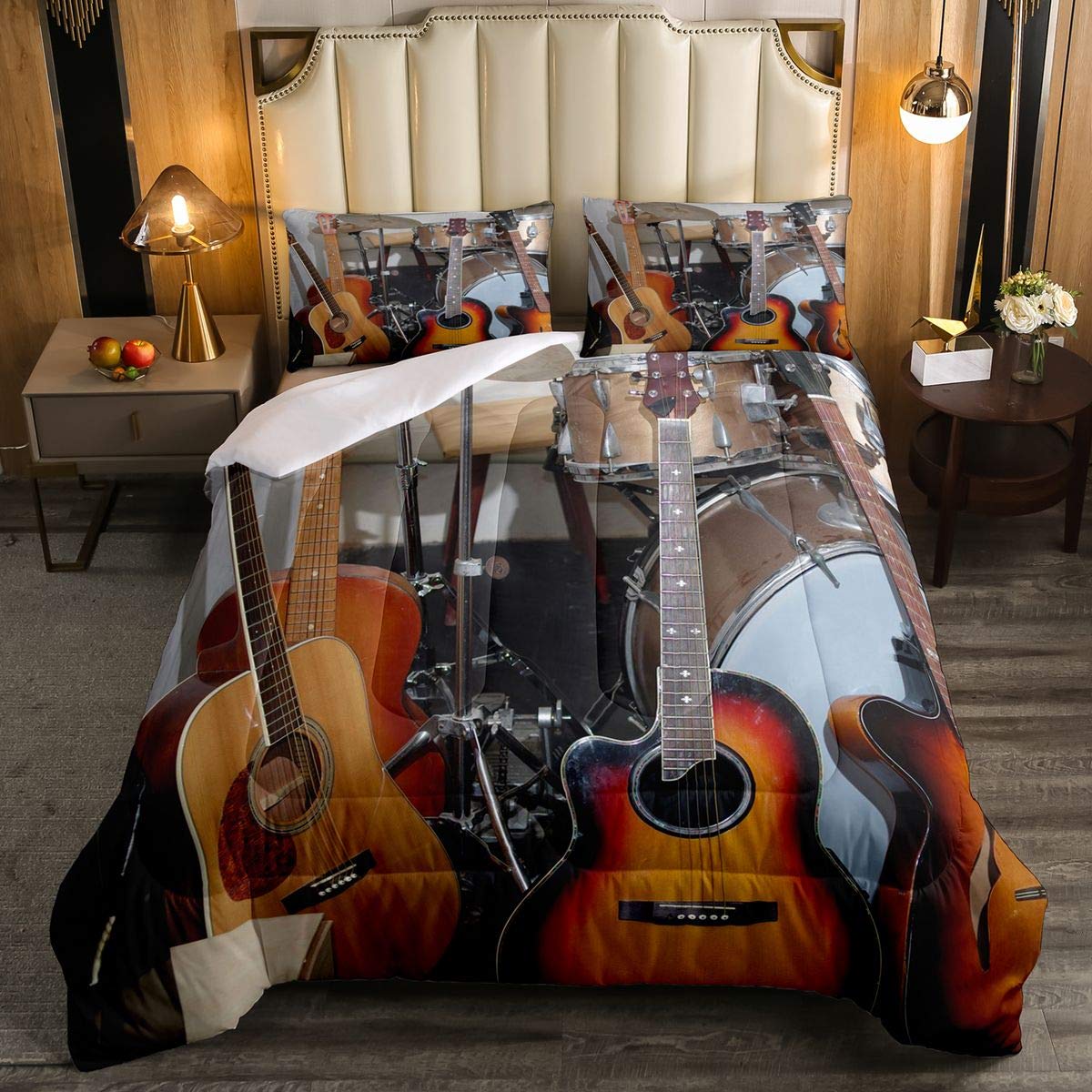Rock Music Themed Guitar Comforter Set - Ultra Soft Musical Pattern Bedding for Kids & Teens | Full Size Duvet Cover with Guitar Instruments Decor | Perfect for Bedrooms, Music Lovers & Gift Giving