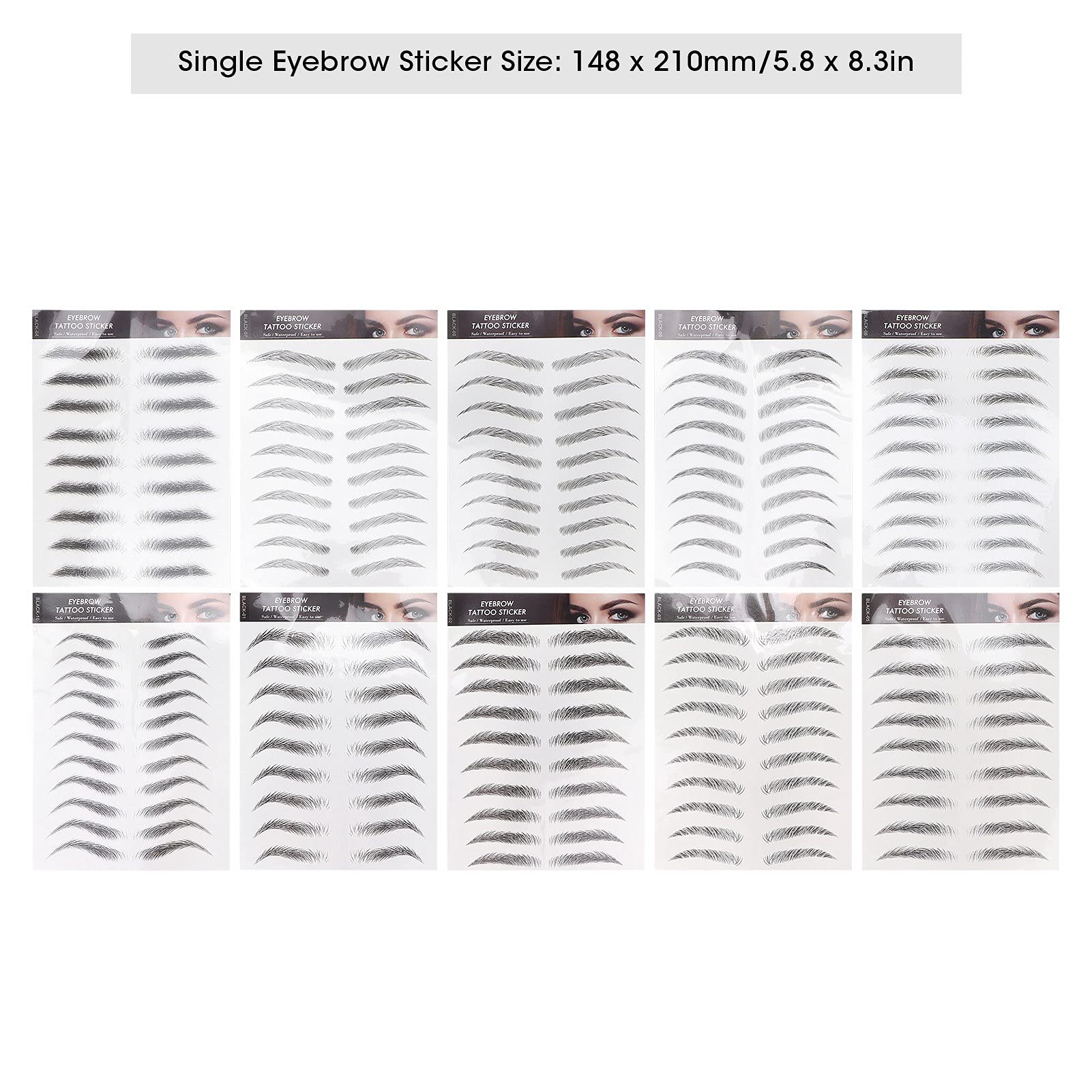 10 Pack 4D Waterproof Eyebrow Stickers - Disposable Temporary False Eyebrow Stencils for Perfect Brows (Black) | Great for Daily Makeup, Cosplay, and Special Occasions