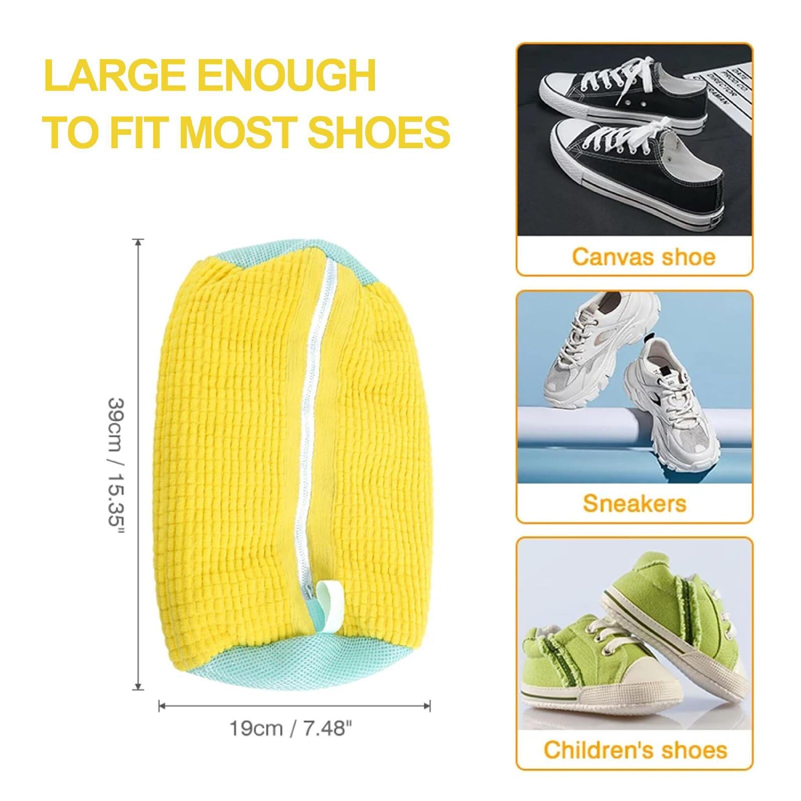 2Pcs Reusable Shoe Washing Machine Bags for Washer & Dryer - Yellow Laundry Bags for Tennis, Canvas & Sports Shoes | Perfect for Gym, Travel & Shoe Care