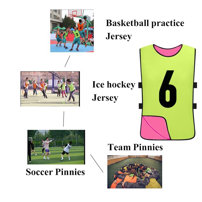 12 Pack Reversible Numbered Pinnies - Double Sided Scrimmage Vests for Kids & Adults - Team Practice Jerseys for Soccer, Basketball, Football & PE Classes - Ideal for Sports Training & School Activities
