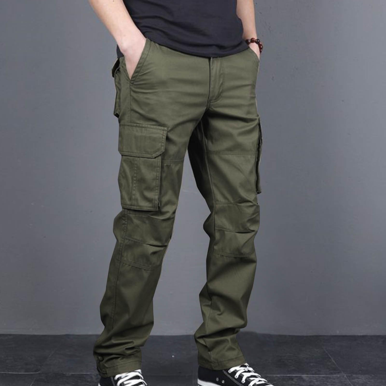 Wodceeke Men's Cargo Sweatpants - Elastic Waist Straight Leg Cotton Joggers for Summer | Comfortable Hiking & Workout Pants | Perfect for Outdoor Activities, Gym & Casual Wear