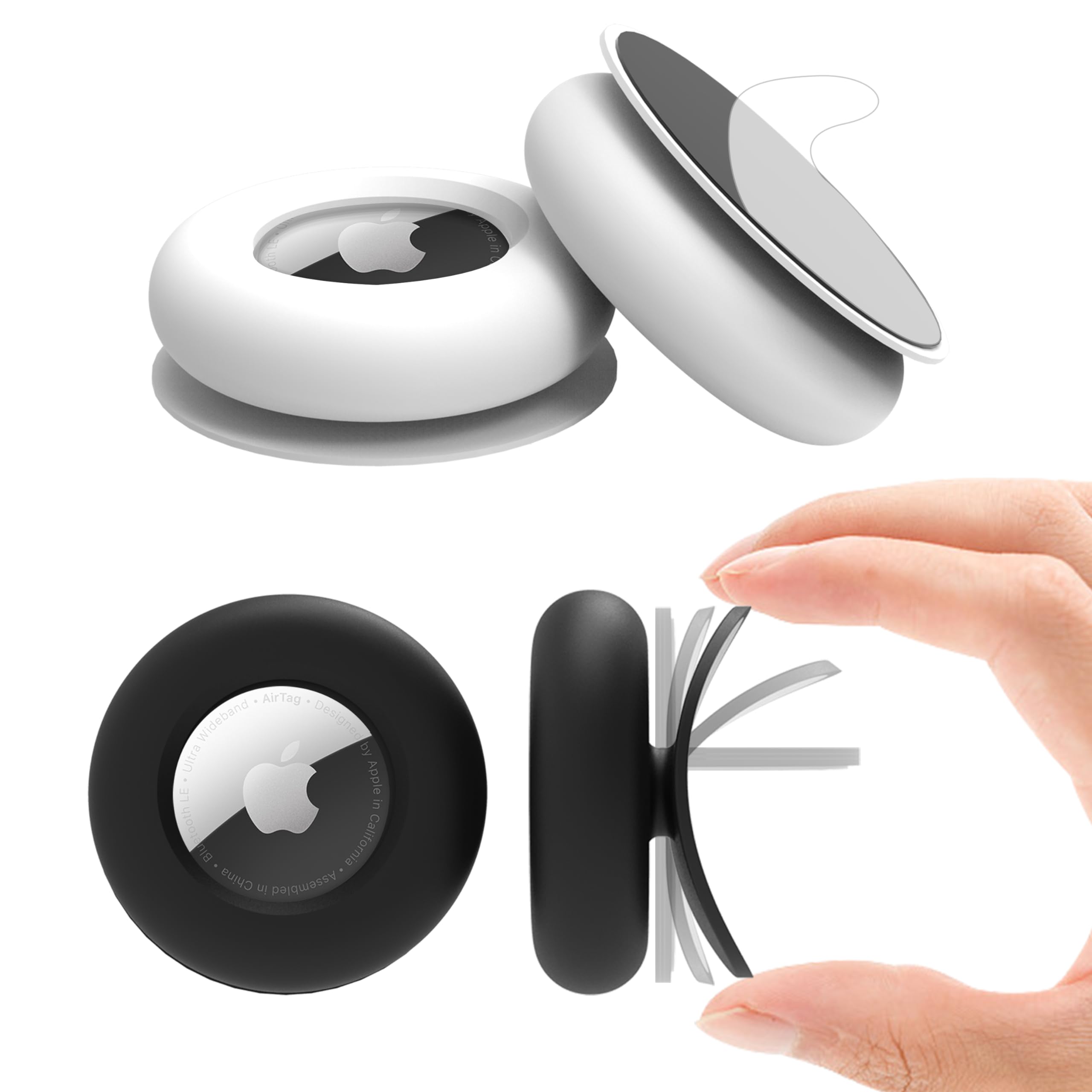 3M Adhesive Airtag Sticker Mount - 4 Pack Shockproof Silicone Case for Hidden Tracking on Luggage, Laptop, Car, Bike, Wallet, TV Remote, Drone, Camera & Golf Rangefinder | Durable Protective Cover for Apple AirTag Accessories | Perfect for Travel, Work & Outdoor Activities