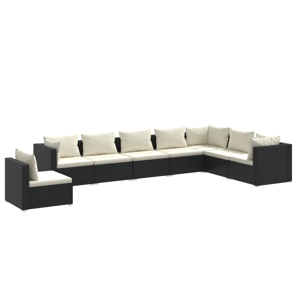 8-Piece Patio Lounge Set with Cushions - Outdoor Garden Furniture for Lawn, Yard, Terrace & Balcony - Black Poly Rattan Sofa Seating Set - Perfect for Relaxing, Entertaining & Outdoor Gatherings