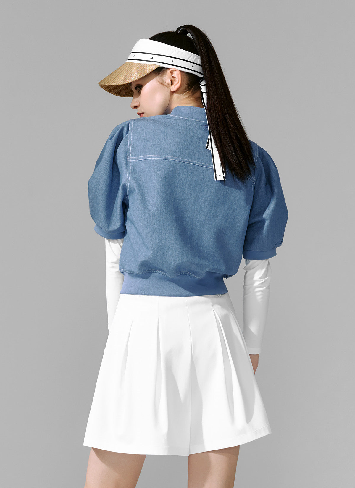 Stylish Denim-Look Puff Sleeve Short Sleeve Jumper for Women - Casual Summer Outfit & Streetwear Fashion