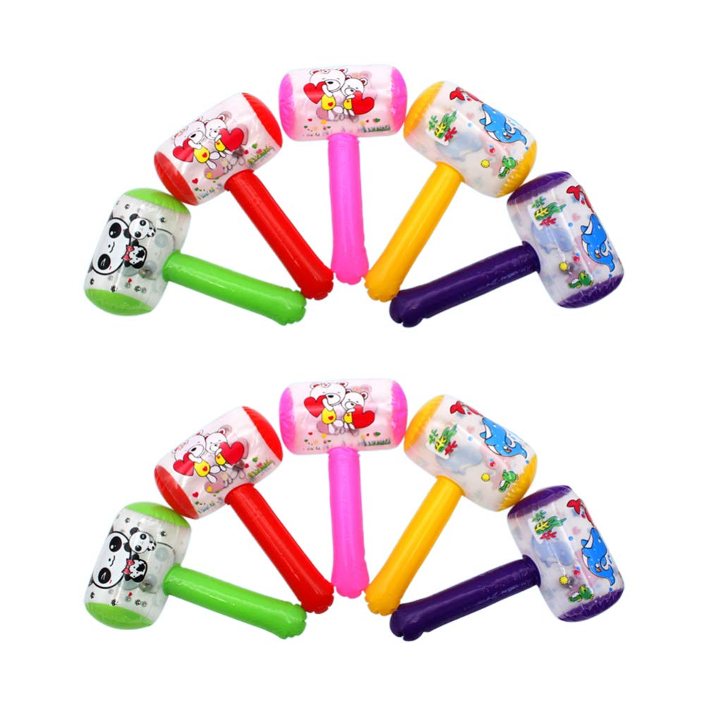 NUOBESTY 10-Piece Inflatable Squeaky Hammer Toy Set with Sound Bell & Clown Handle - Funny Cartoon Party Favors for Toddlers & Kids (Random Colors) - Perfect for Birthday Parties, Carnival Games & Outdoor Play
