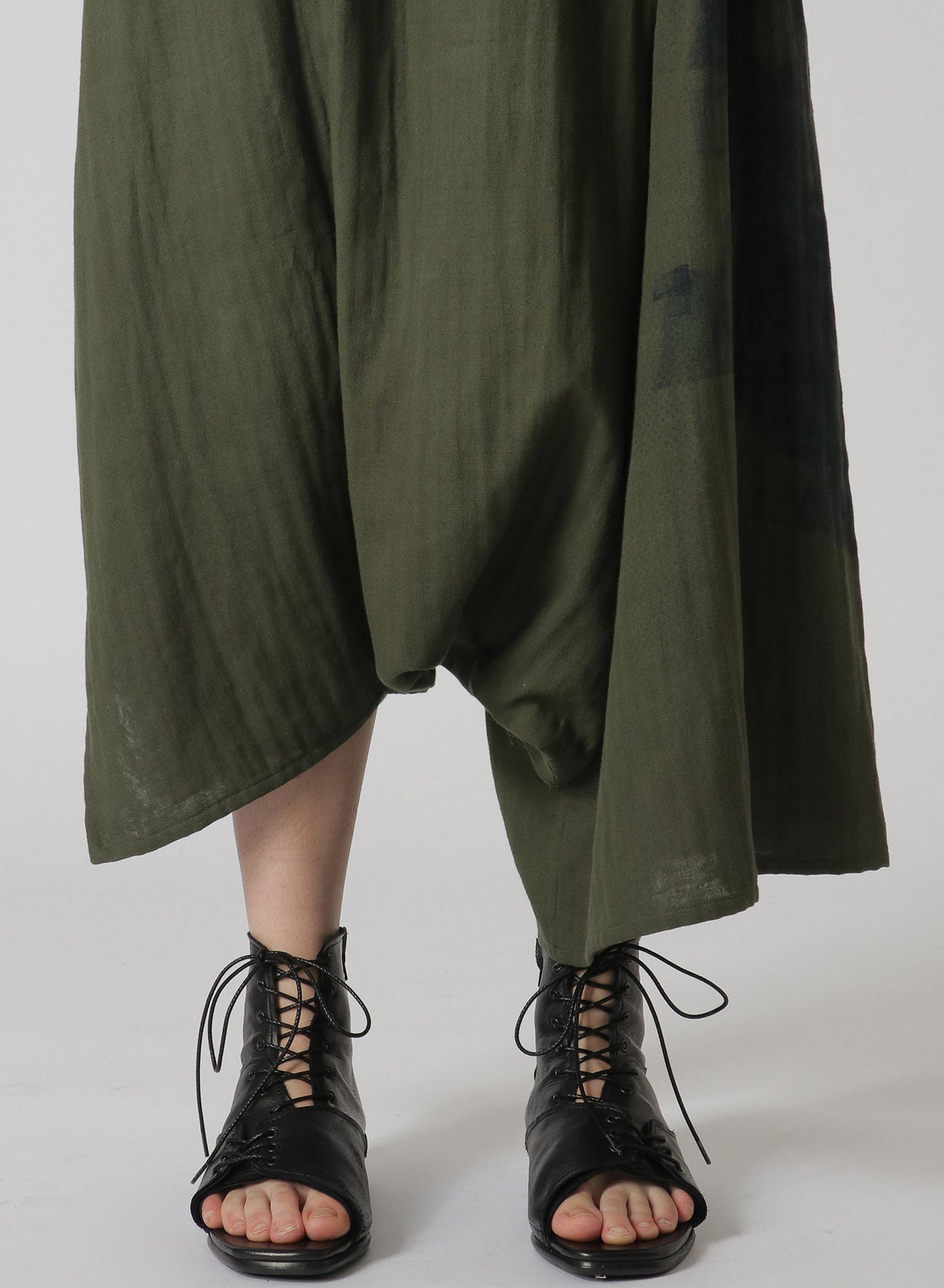 Soft & Breathable Cotton Double Gauze Asymmetrical Pants with Waist Tie - Flowy Blurred Net Print for Casual Wear, Boho Style & Summer Outfits