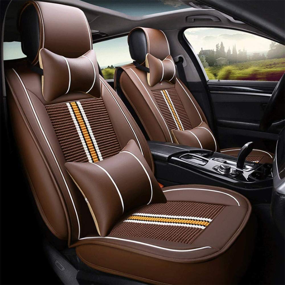 Universal Car Seat Cover - Breathable Ice Silk PU Leather for 5-Seat Cars, Brown - Perfect for Comfort & Protection