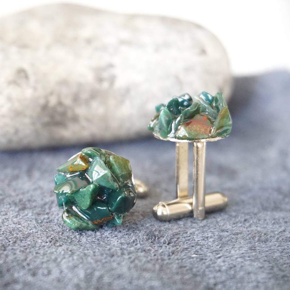 Elegant Bloodstone Cufflinks - White Gold Plated Brass for Men | Perfect for Weddings, Business Meetings & Formal Events