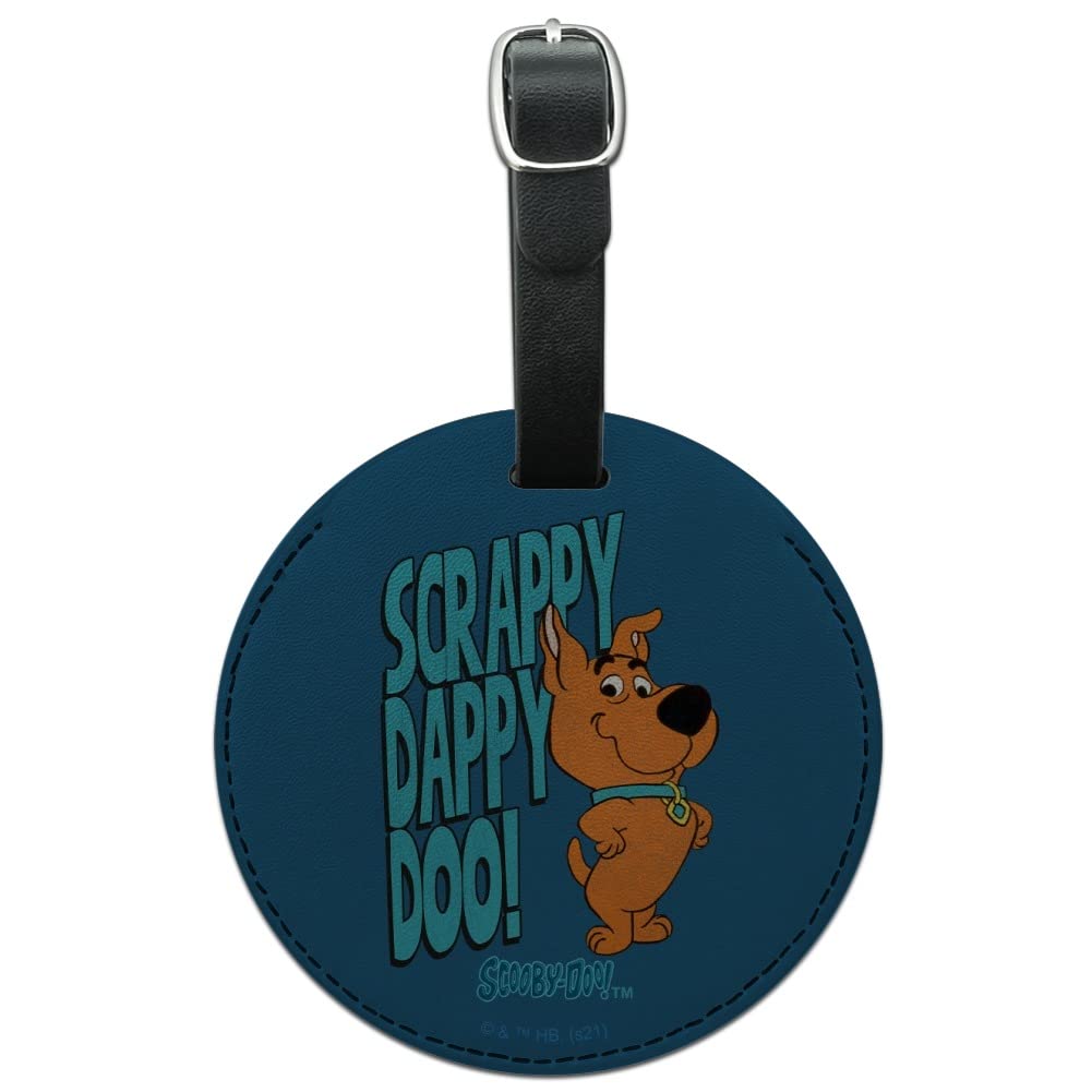 Scrappy Dappy Doo Round Leather Luggage Tag - Personalized Suitcase ID Tag for Travel Bags - Perfect for Carry-Ons, Checked Luggage & Backpacks