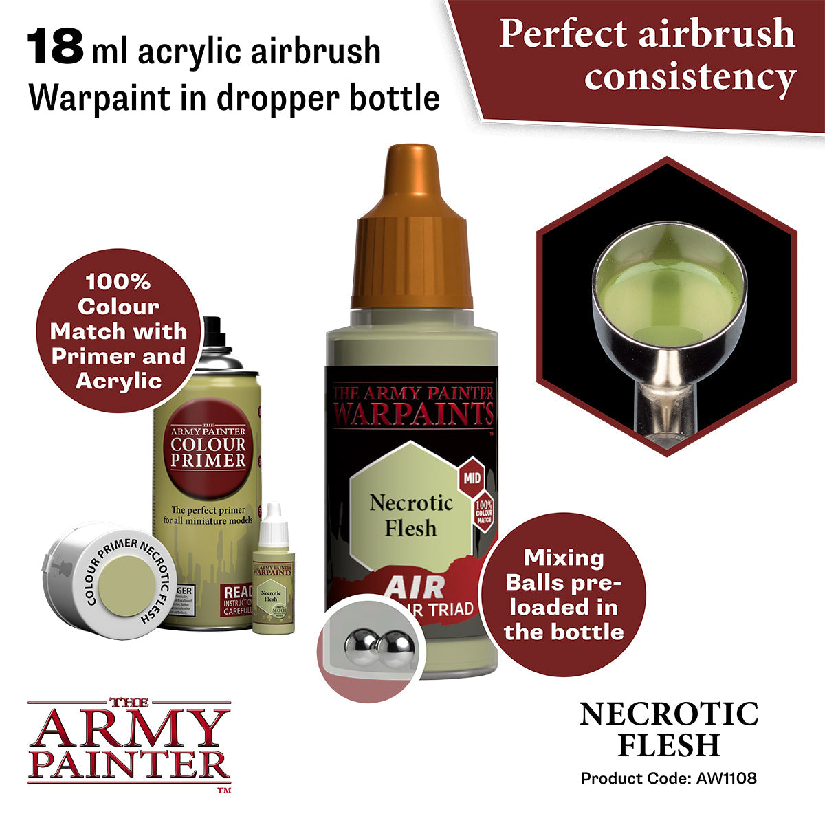 Warpaints Air: Necrotic Flesh - Premium Miniature Paint for Warhammer & Tabletop Gaming - Perfect for Zombies, Undead & Horror Themed Models