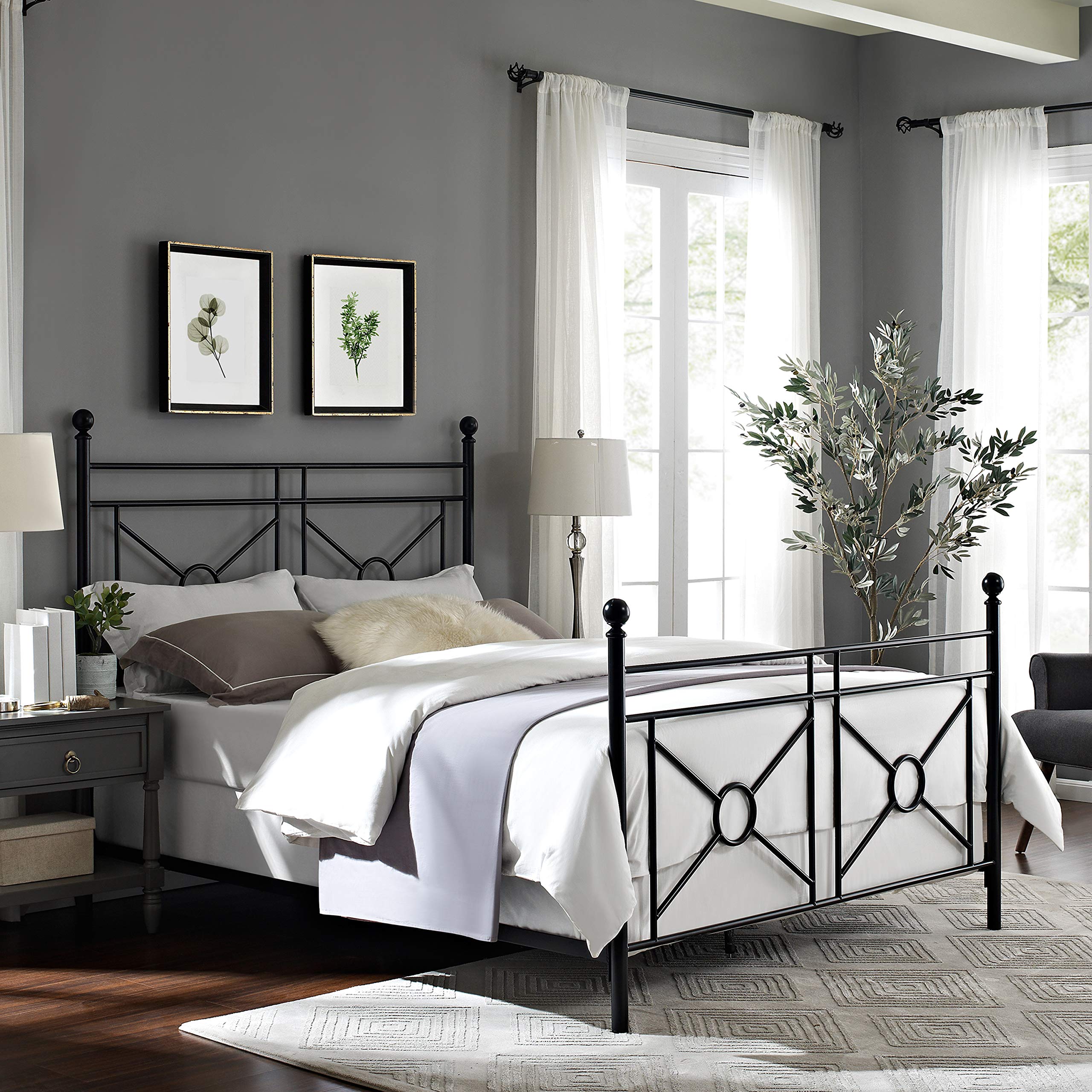 Crosley Montgomery Queen Size Bed Frame Set in Black - Modern Bedroom Furniture for Master & Guest Rooms