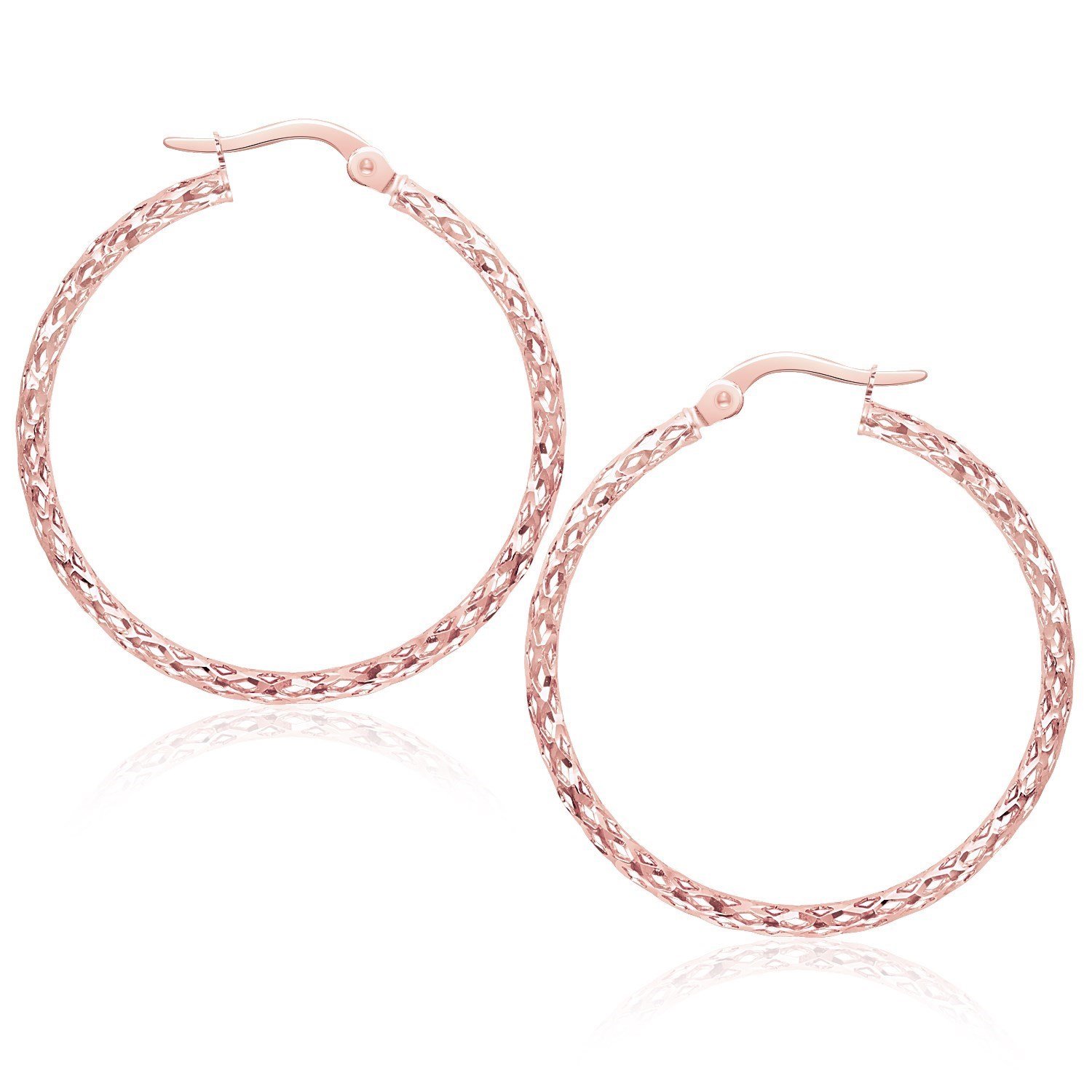 10k Rose Gold Large Textured Hoop Earrings for Women - Elegant Fashion Jewelry Gift for Birthday, Anniversary & Special Occasions