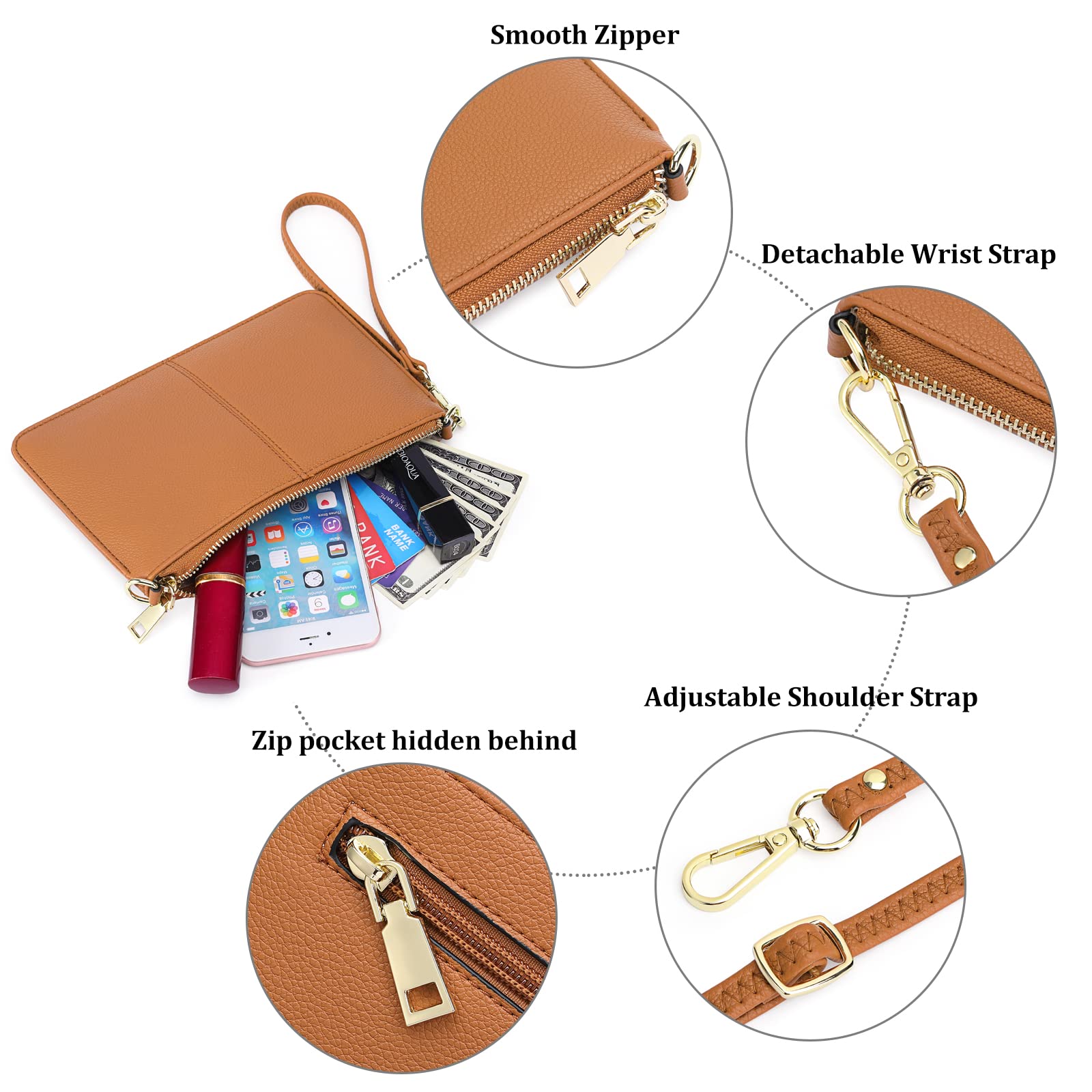 SENDEFN Genuine Leather Wristlet Clutch for Women - RFID Blocking Crossbody Shoulder Bag with Card Slots - Perfect for Travel, Shopping & Everyday Use