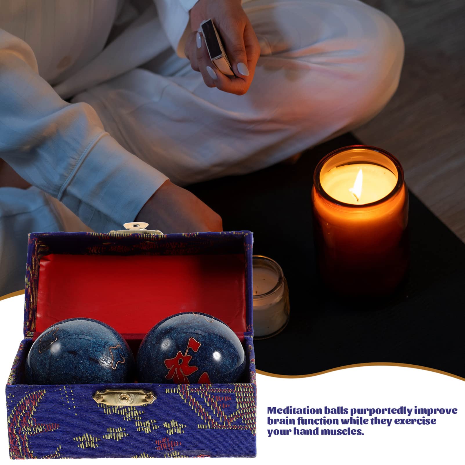 Exercise Massage Fitness Balls for Injury Recovery & Stress Relief - Baoding Meditation Therapy Balls for Hand Massage (Blue) | Perfect for Yoga, Office Relaxation & Physical Therapy